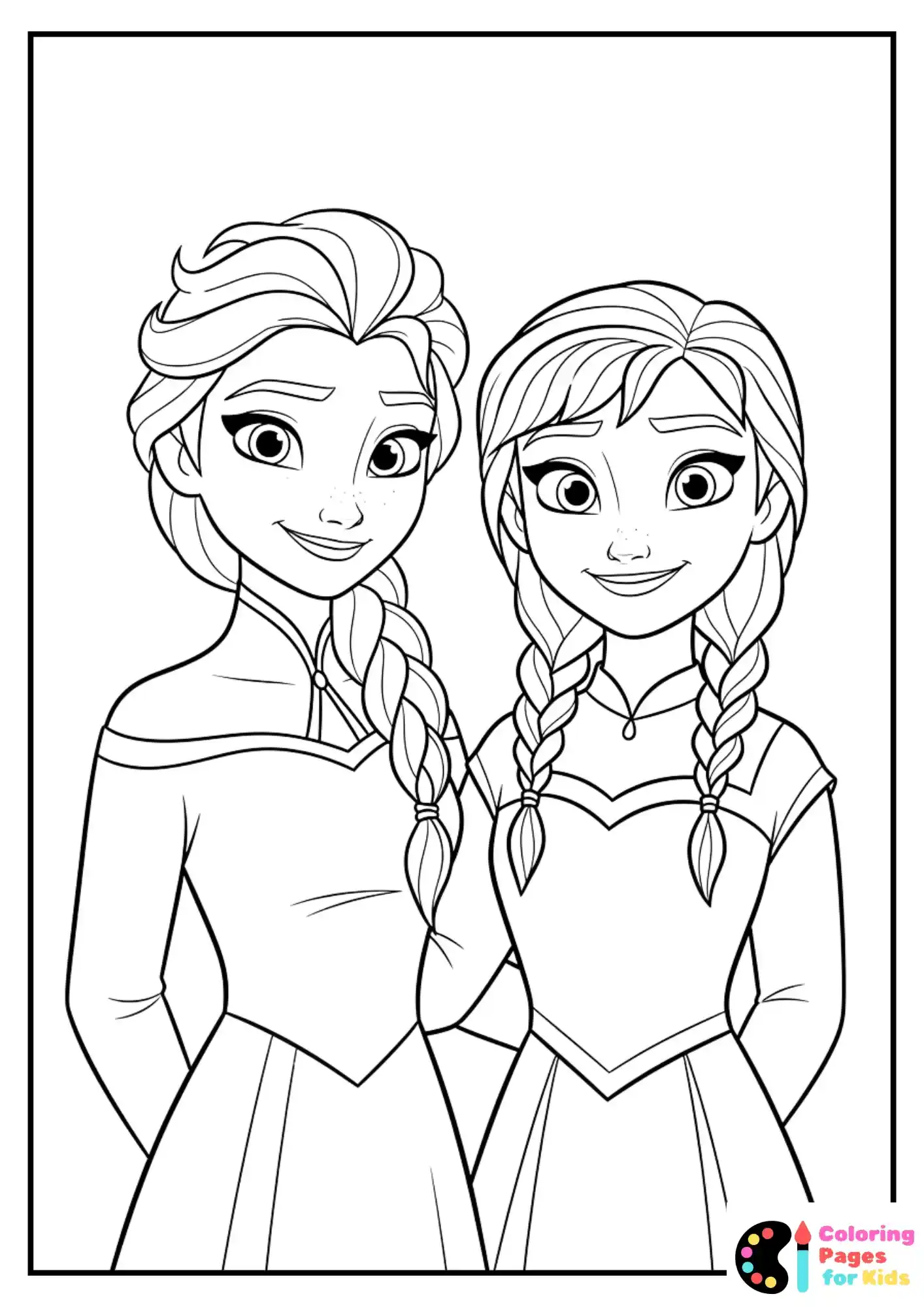 Frozen Coloring Pages for Kids (Free PDF Printable) 18 Elsa and Anna Hugging Near Arendelle Castle Coloring Sheet