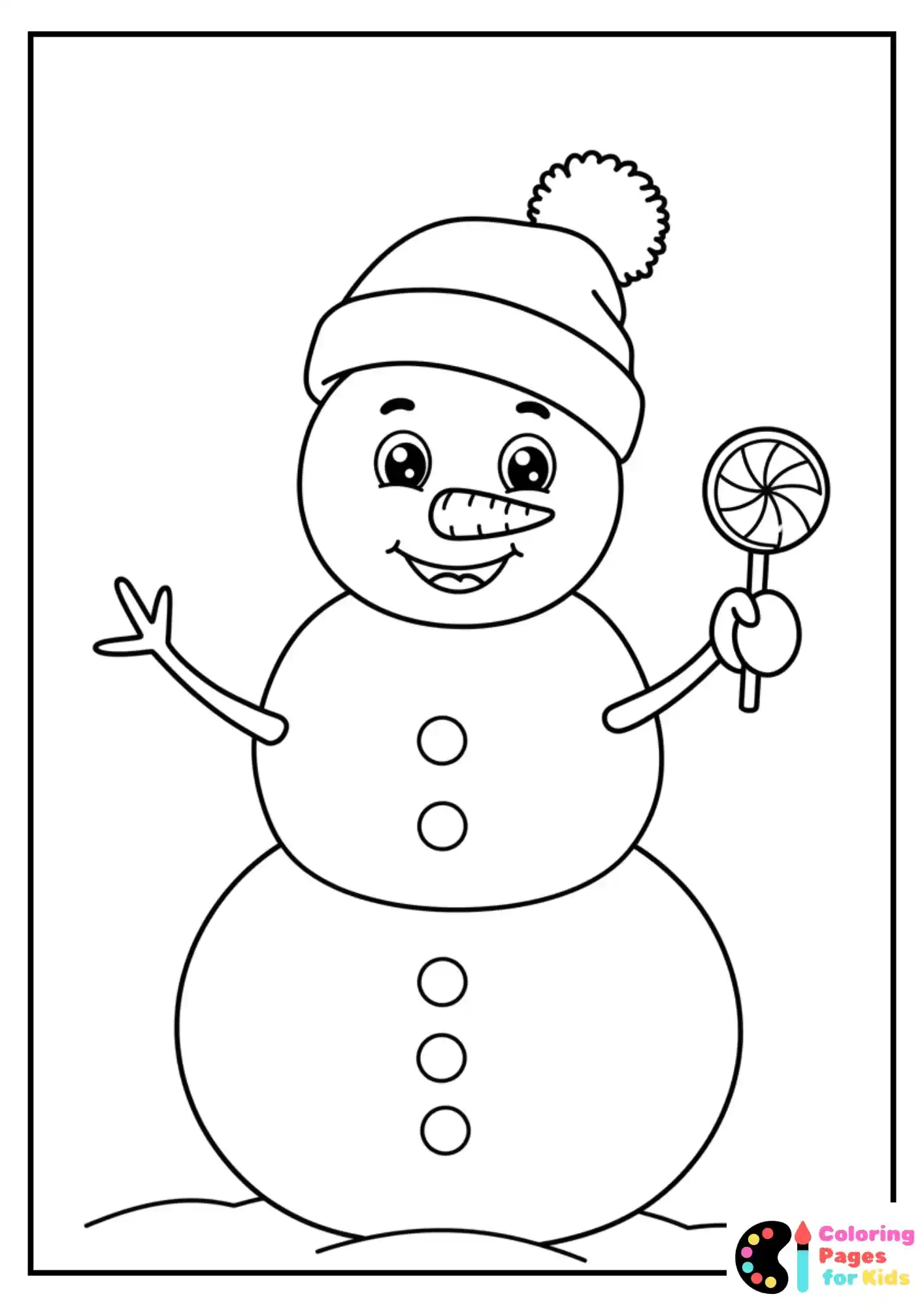 Christmas Coloring Pages for Kids (Free PDF Printable) 18 Happy Snowman Holding a Lollipop Coloring Page