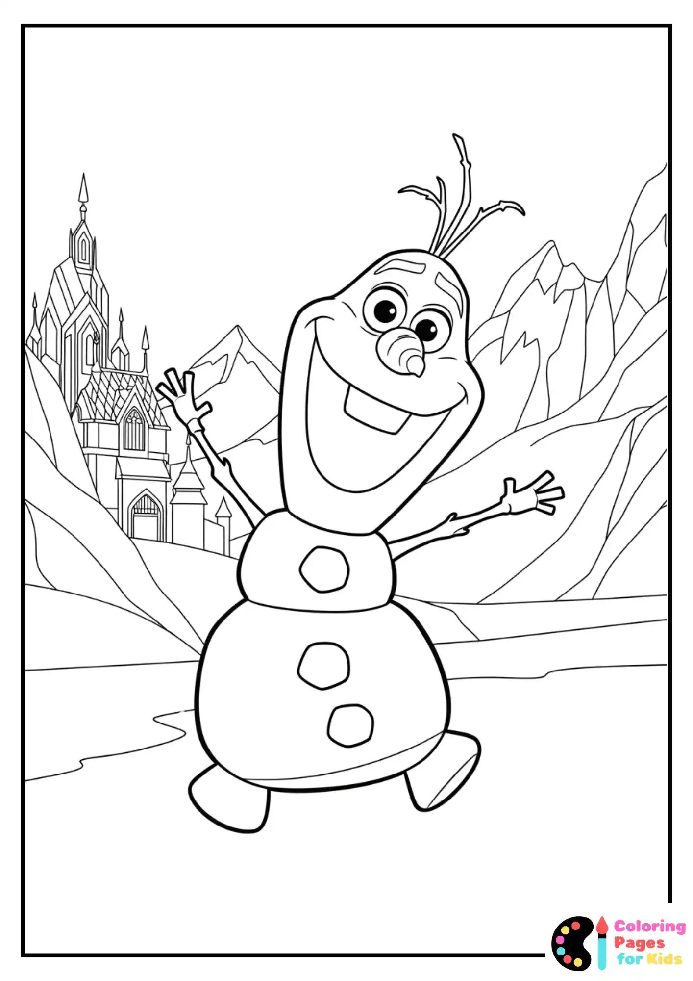 Frozen Coloring Pages for Kids (Free PDF Printable) 9 Olaf Dancing Happily in Arendelle Coloring Page