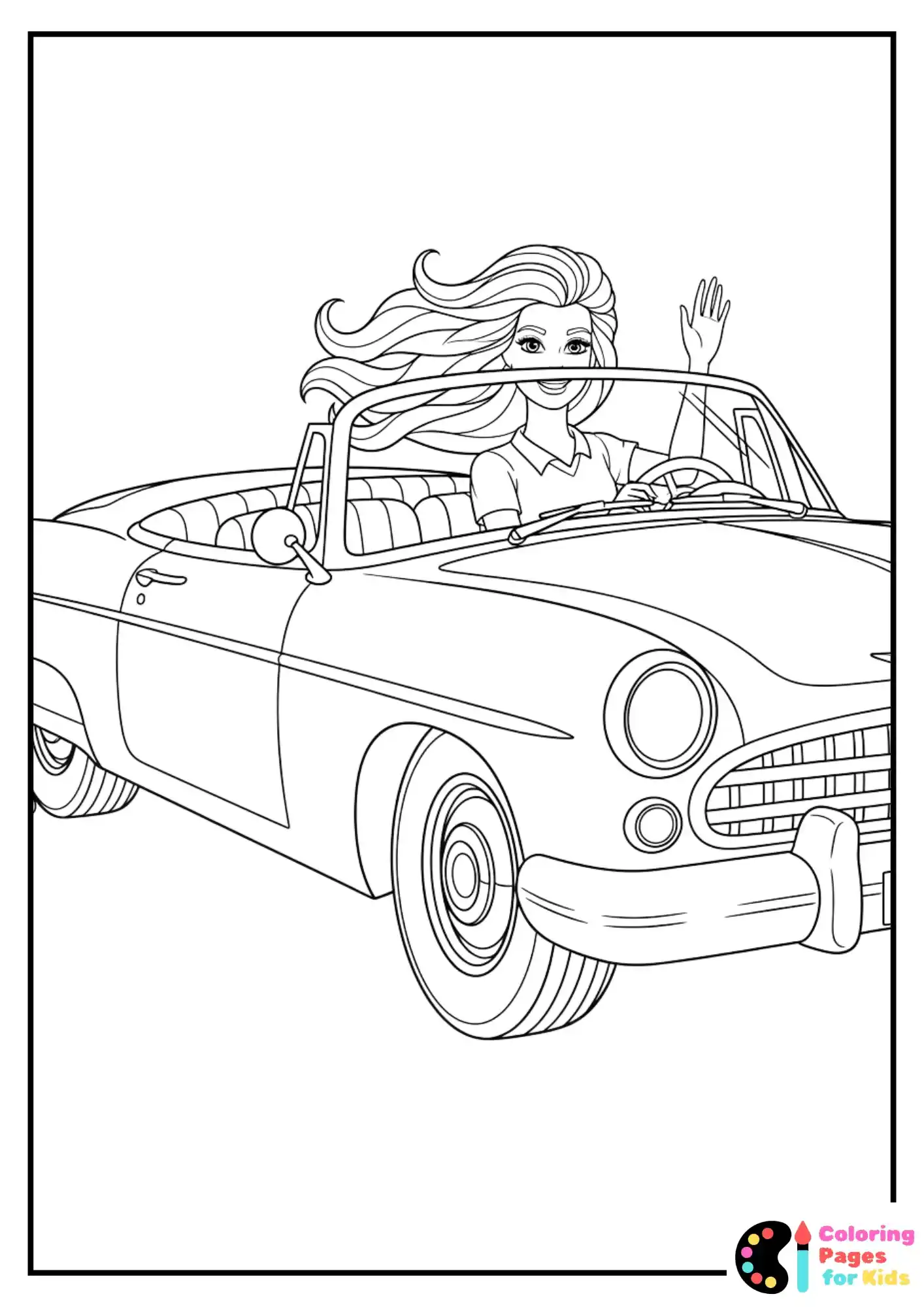 barbie car coloring page