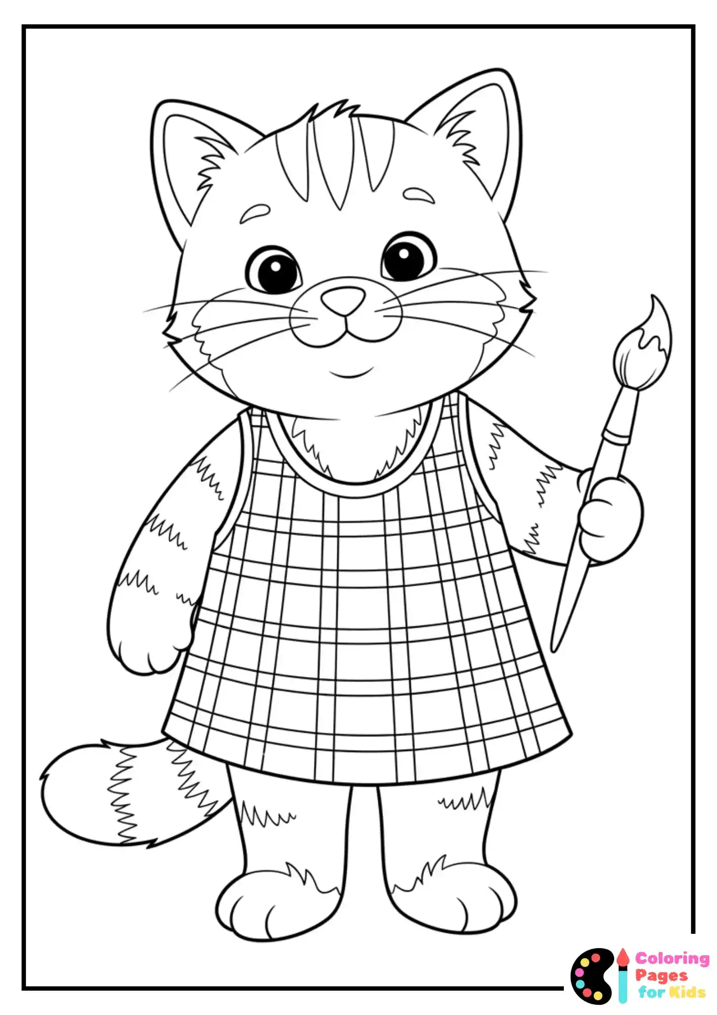 cat holding paintbrush coloring sheet