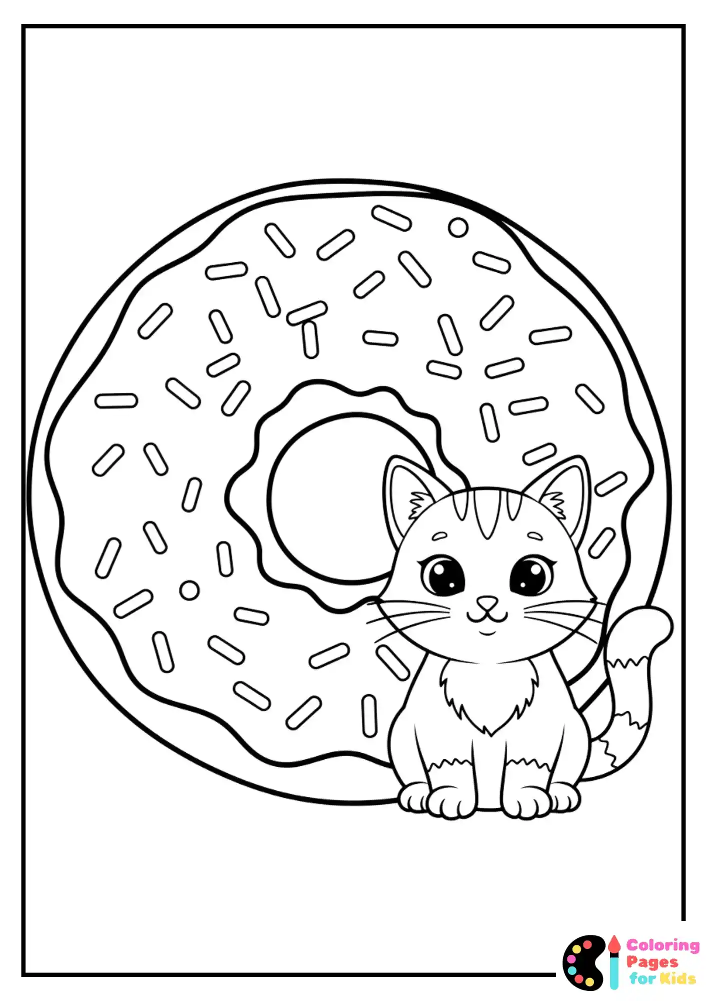 cat with giant donut coloring page