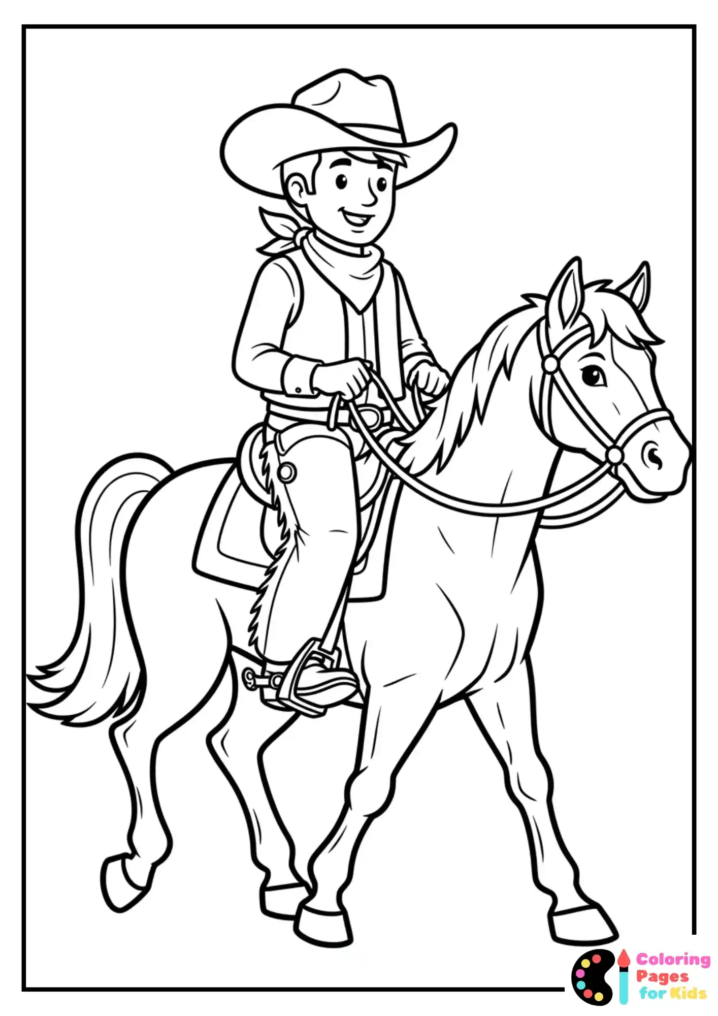 cowboy riding horse coloring page