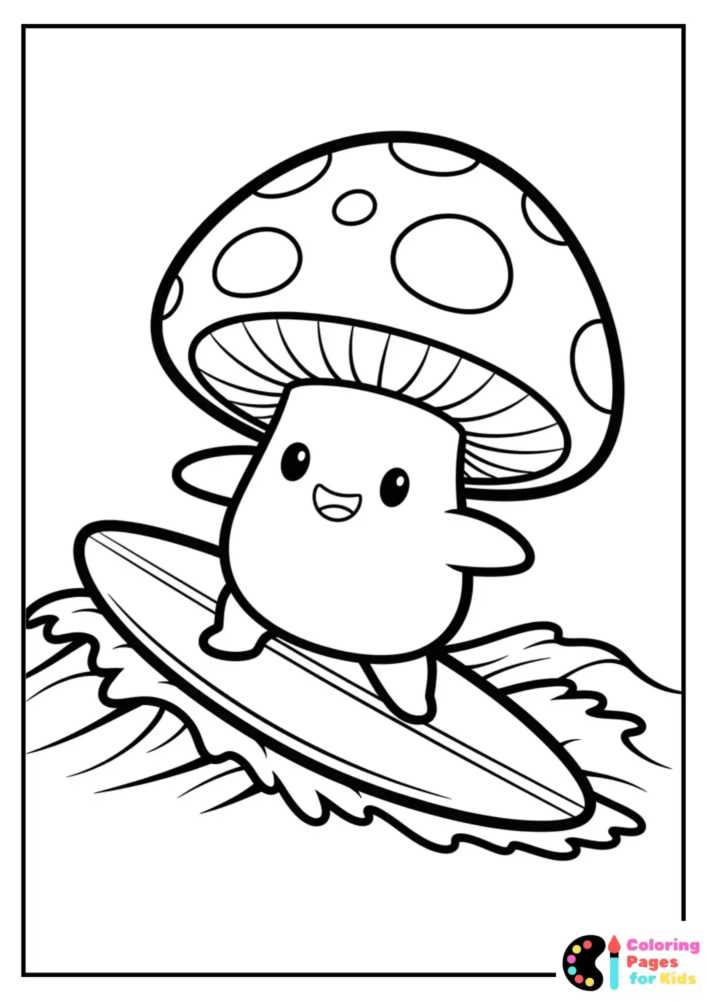 cute mushroom surfing coloring page