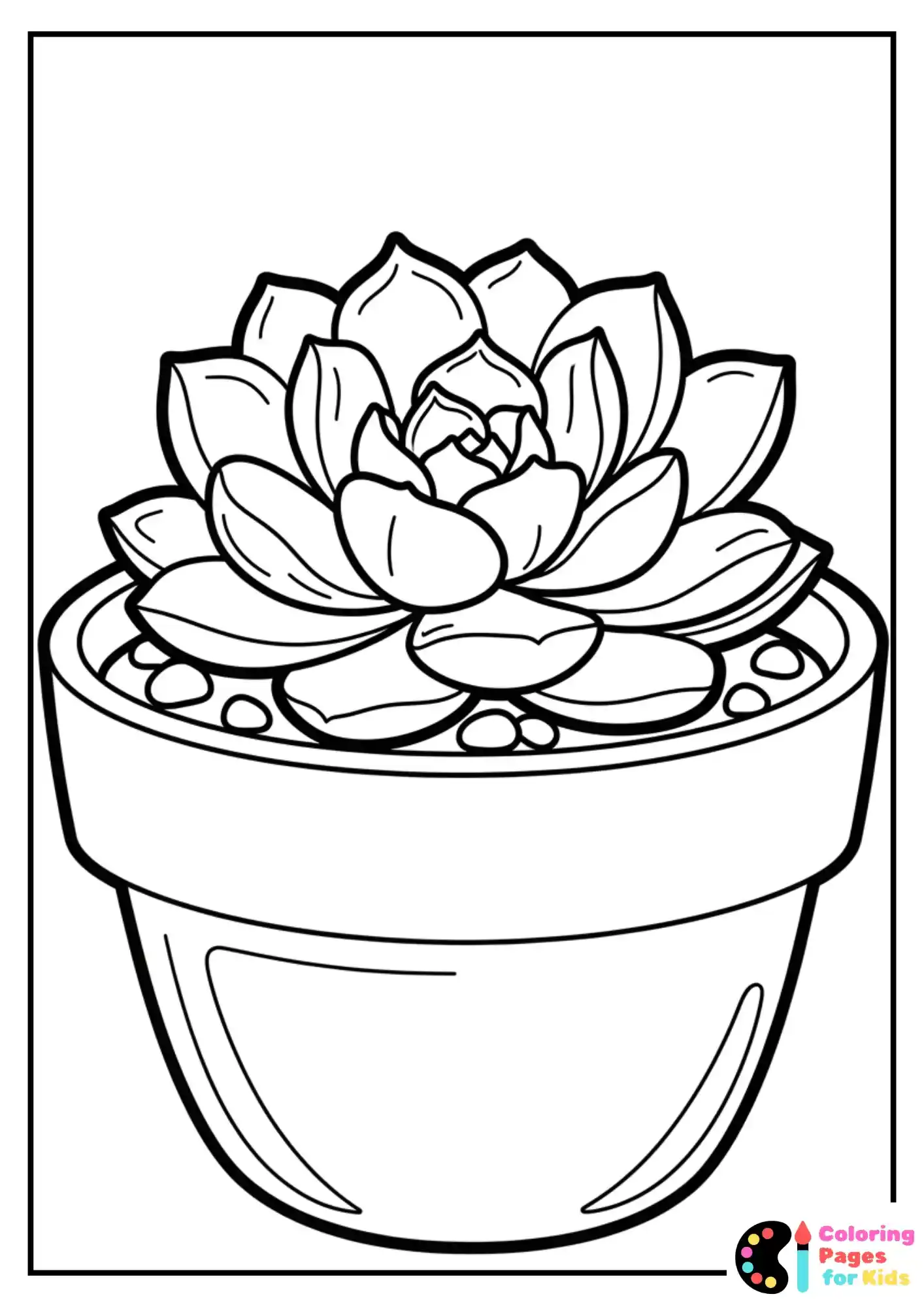 cute succulents in pot coloring page