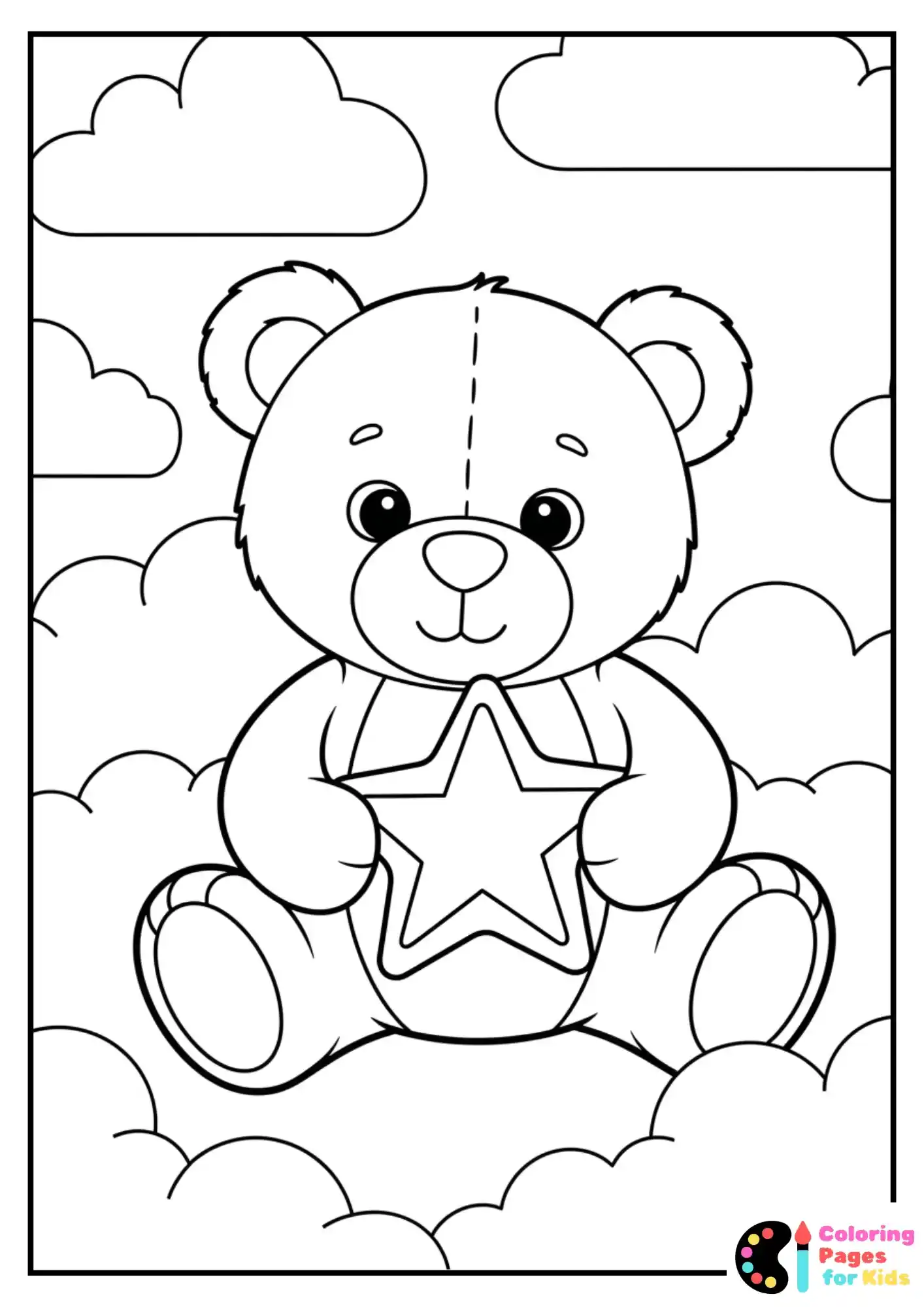 cute teddy bear in clouds coloring page