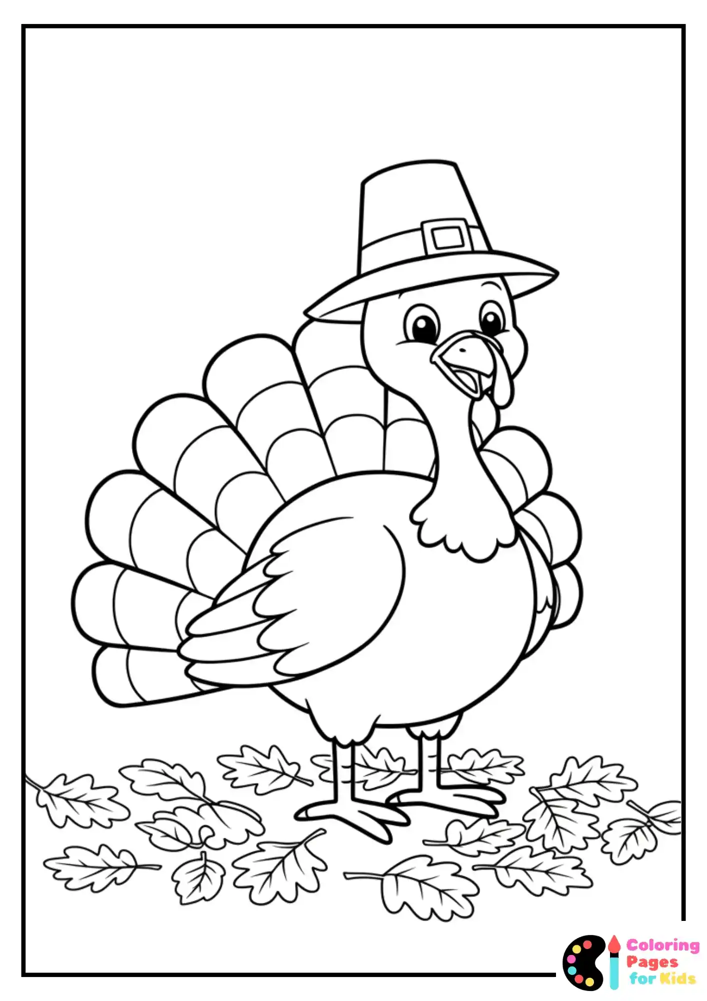 cute turkey with hat coloring page