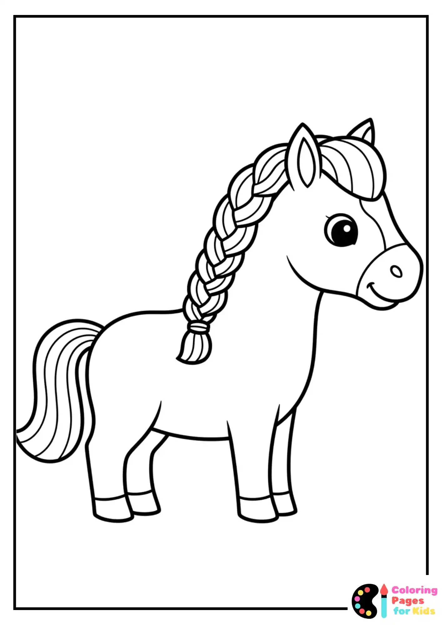 easy horse with braided mane coloring page