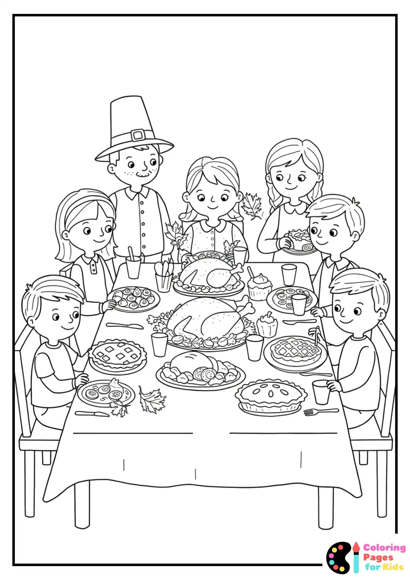 family thanksgiving dinner coloring sheet