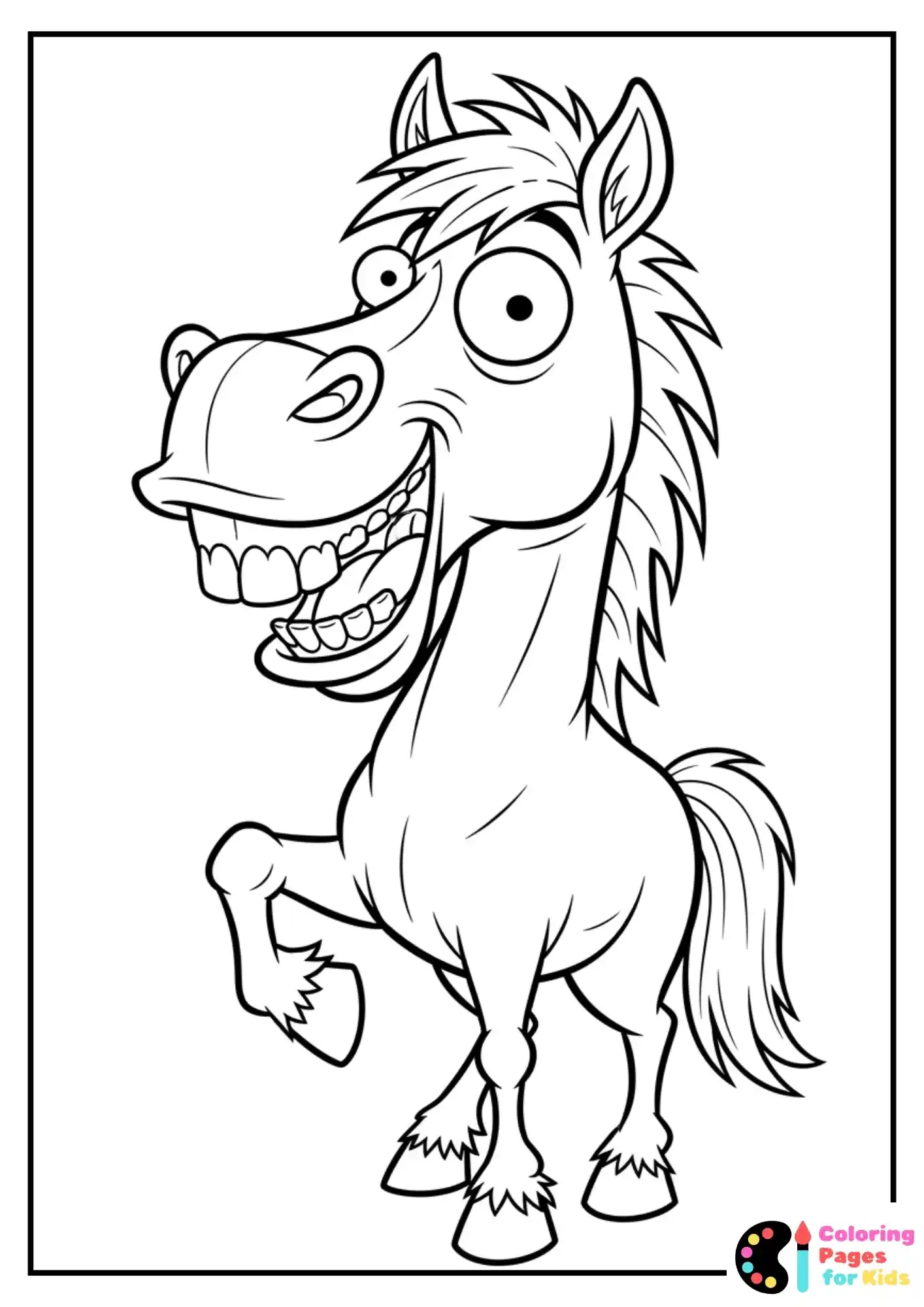 funny horse showing teeth coloring page