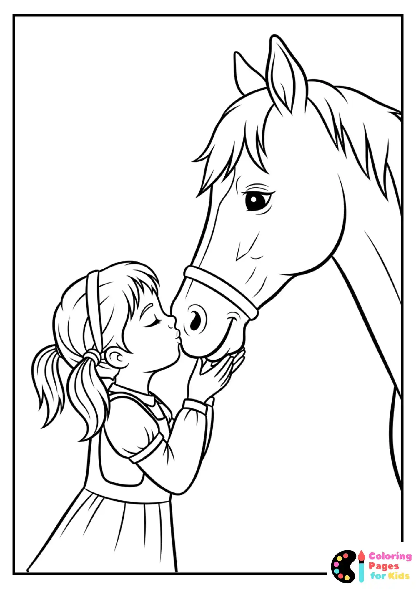 girl kissing horse coloring sheet