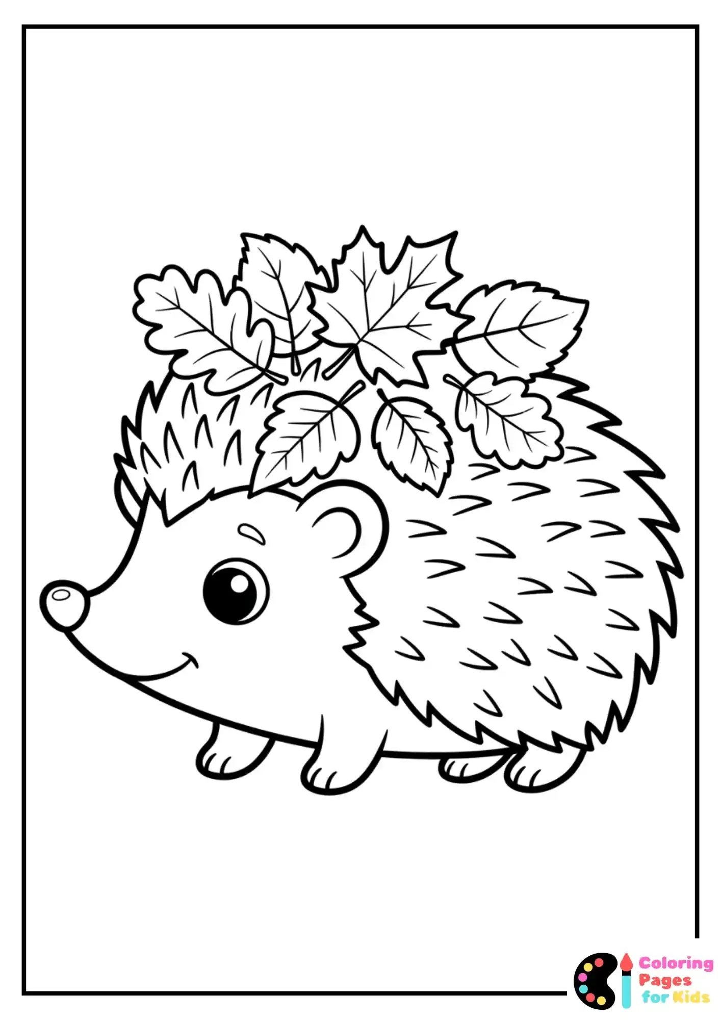 hedgehog with autumn leaves coloring page