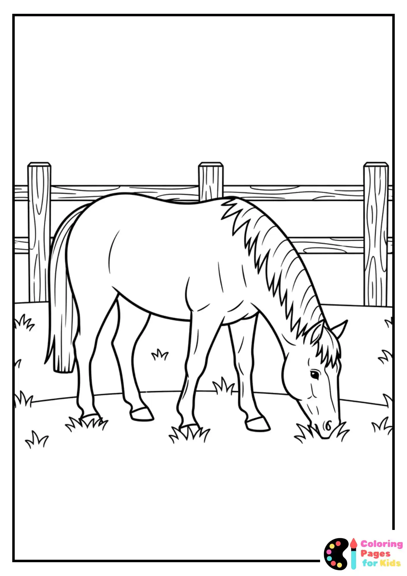 horse grazing in paddock coloring page