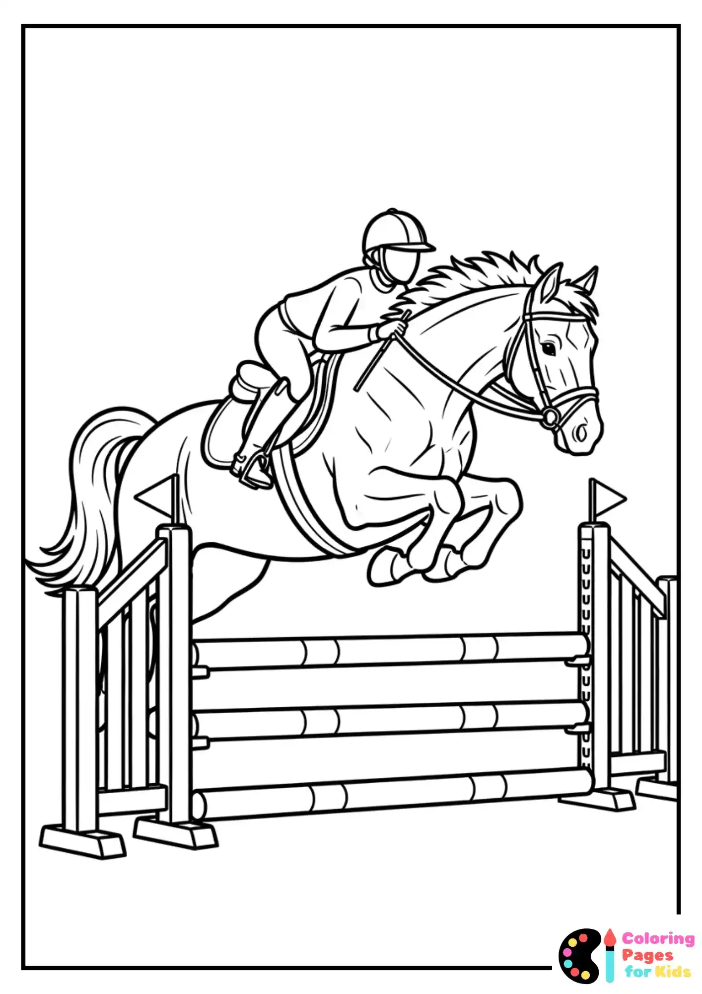 horse jumping obstacle coloring page