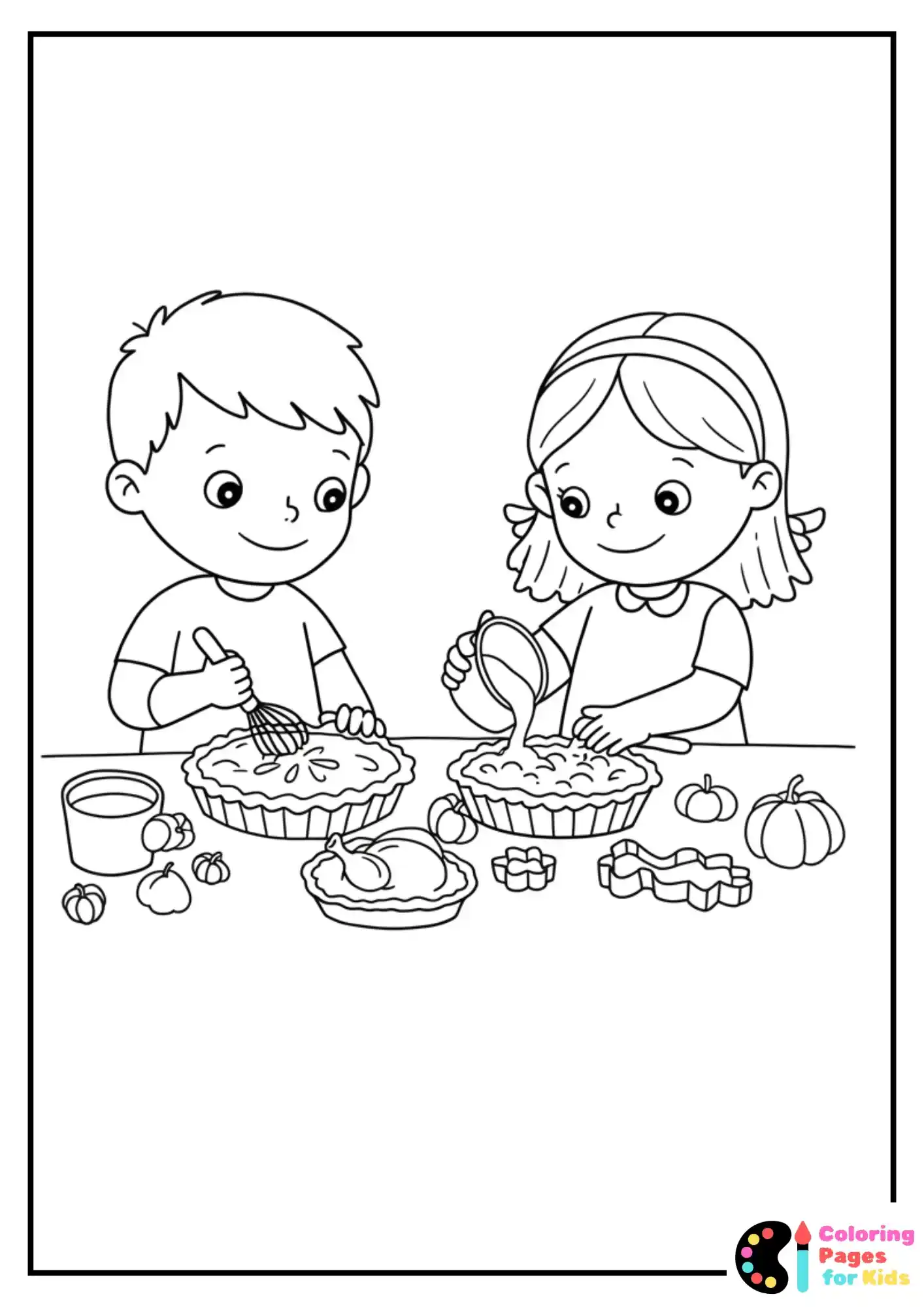kids baking pie coloring page