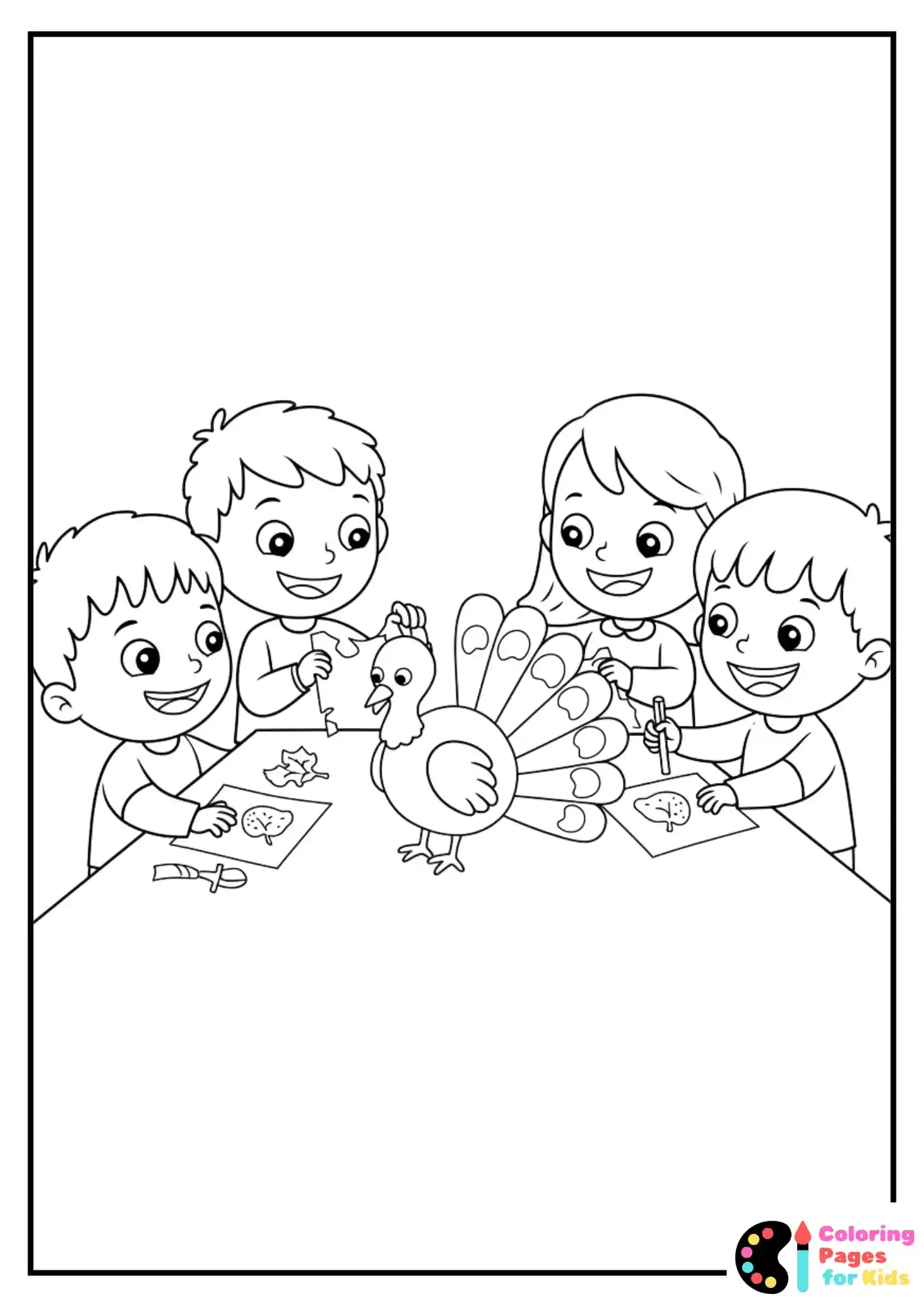 kids making paper turkeys coloring sheet