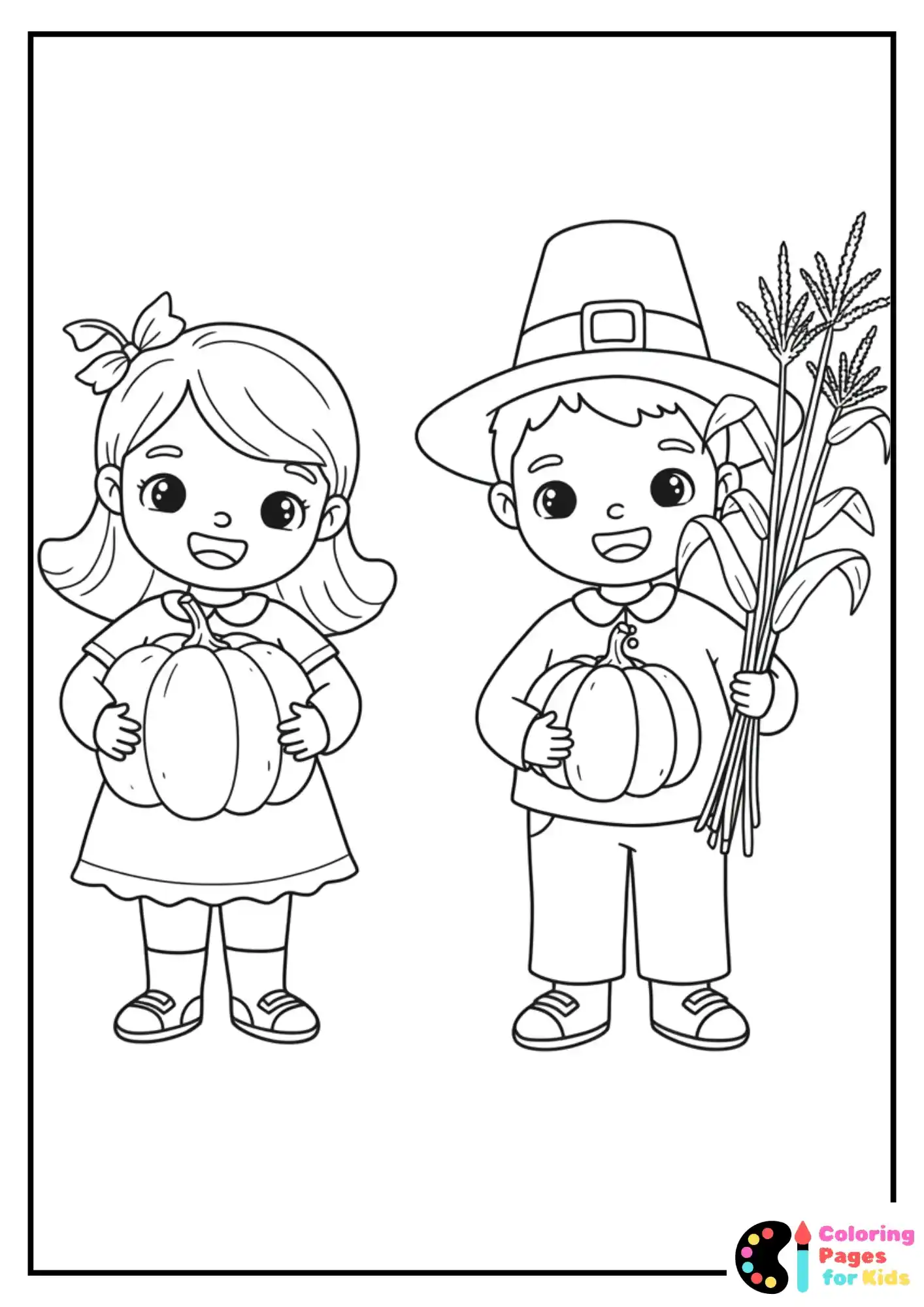 kids with pumpkins coloring page