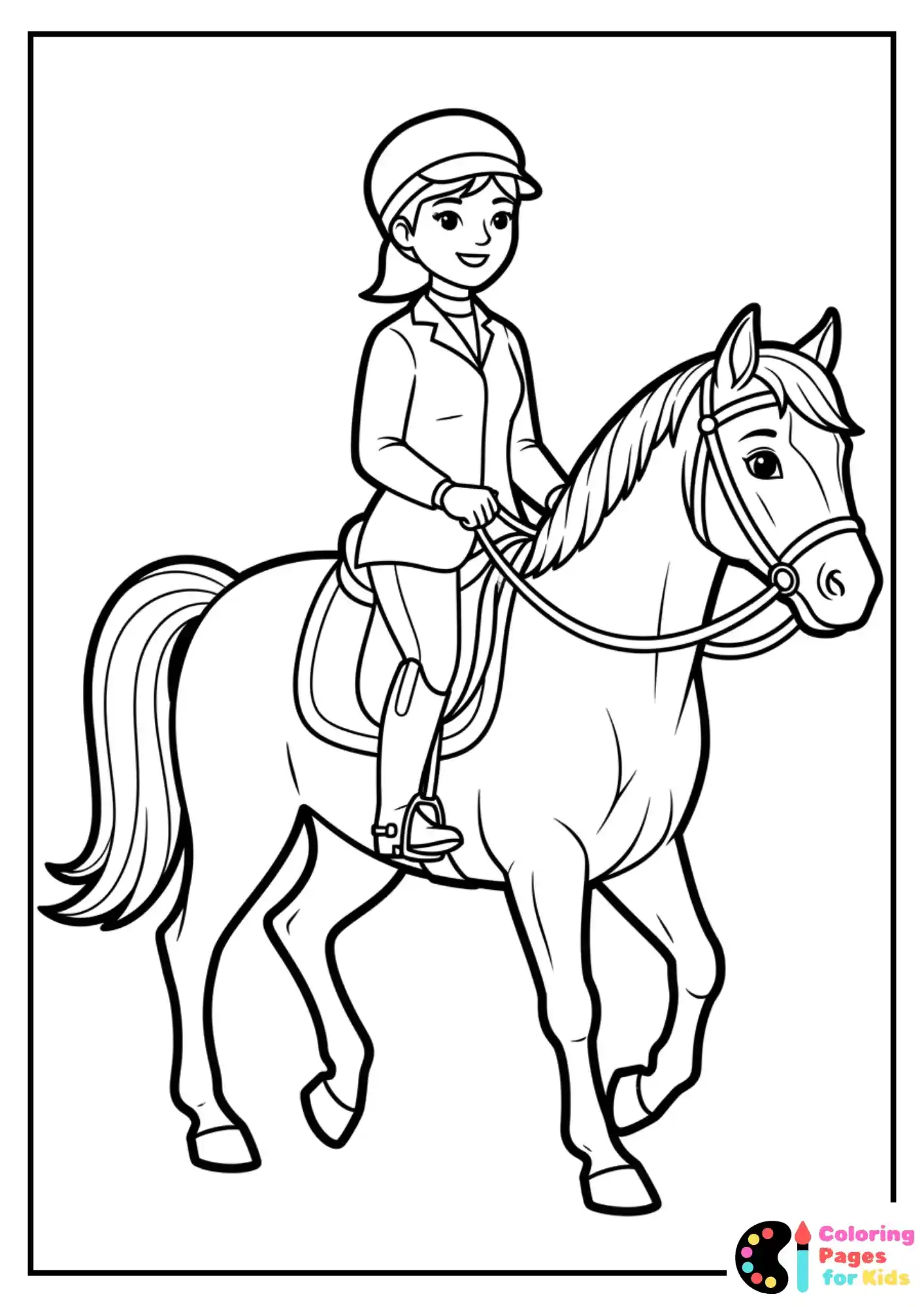 lady riding horse coloring page
