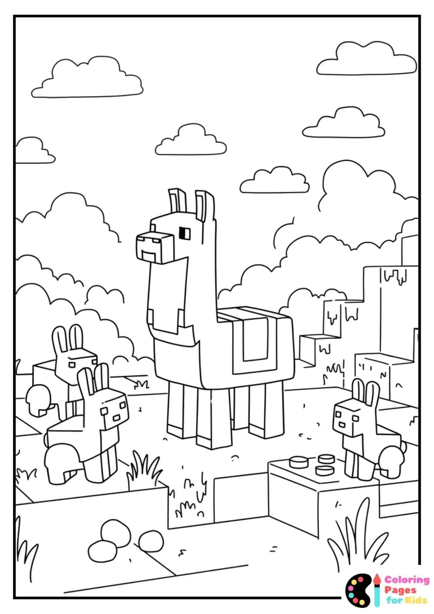lego minecraft llama and rabbit coloring sheet