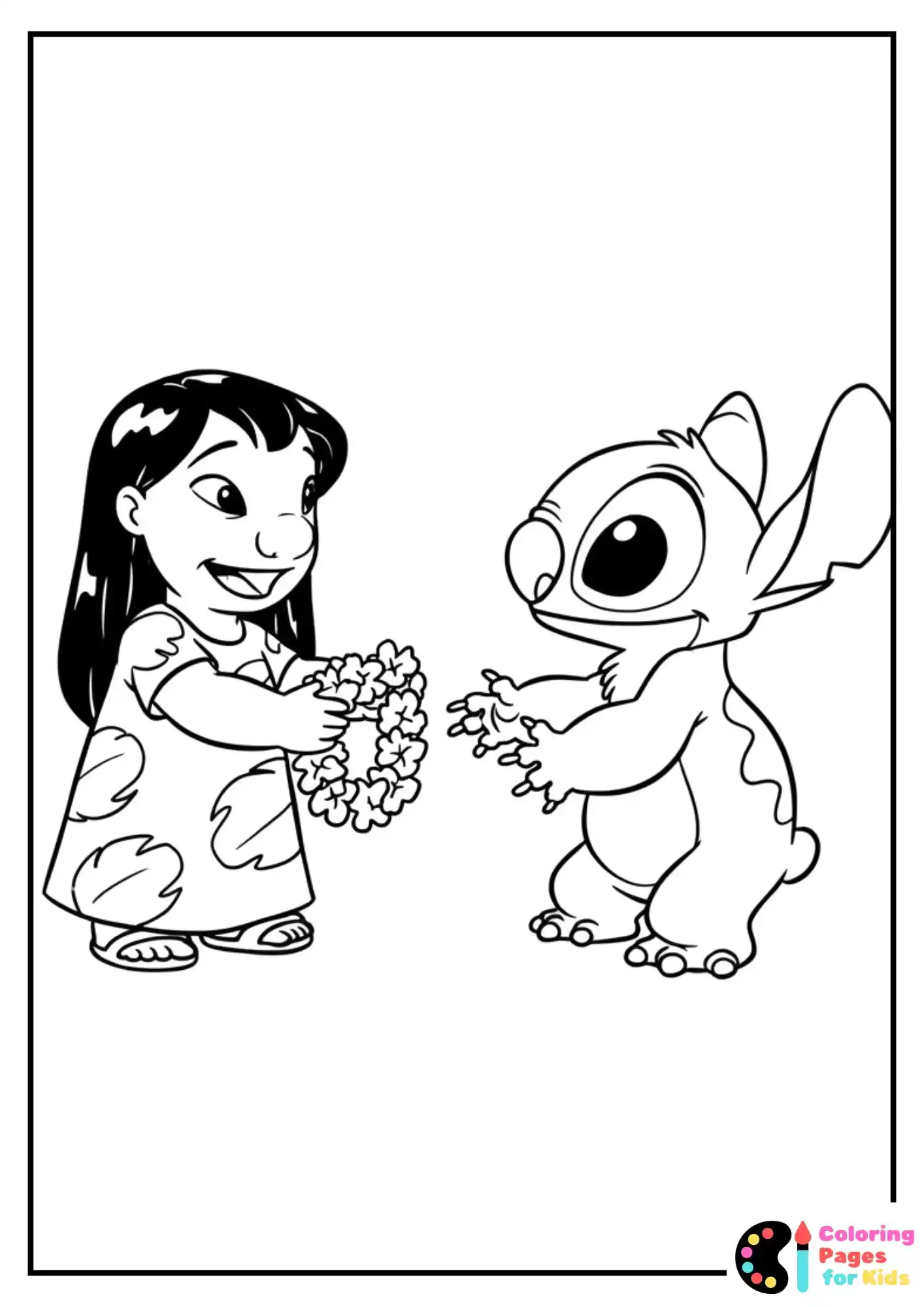 lilo giving stitch lei coloring page