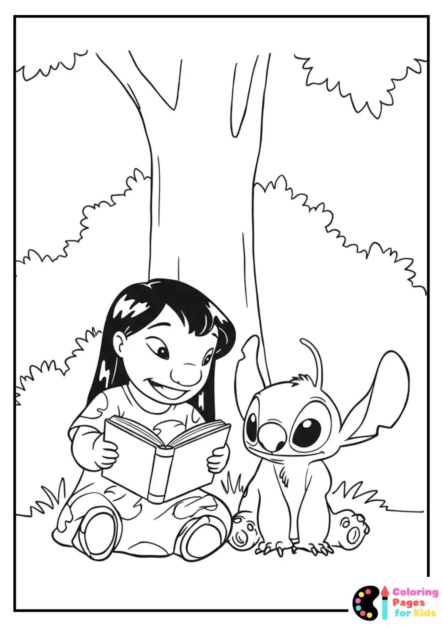 lilo reading to stitch coloring page