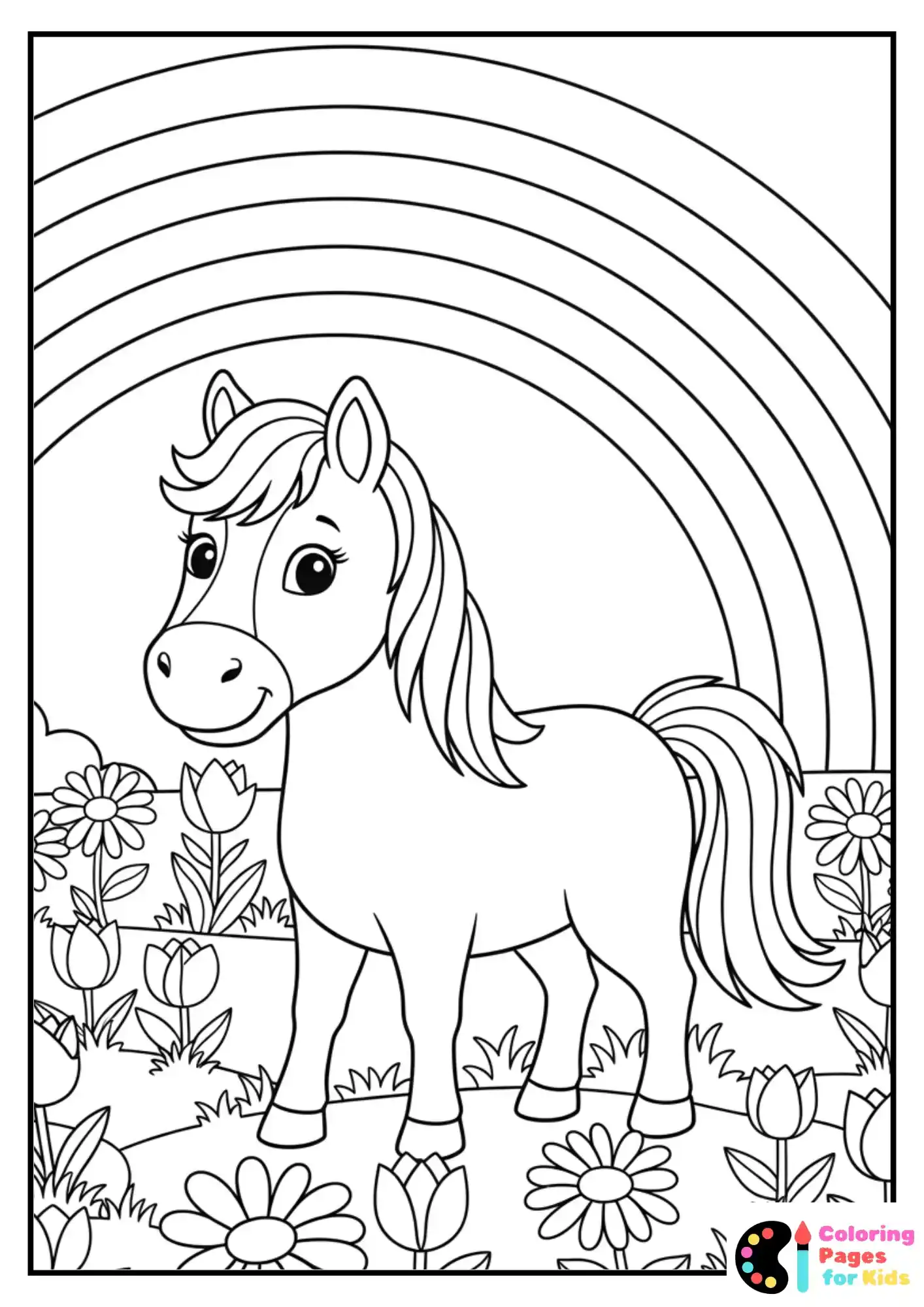 little horse with rainbow coloring page