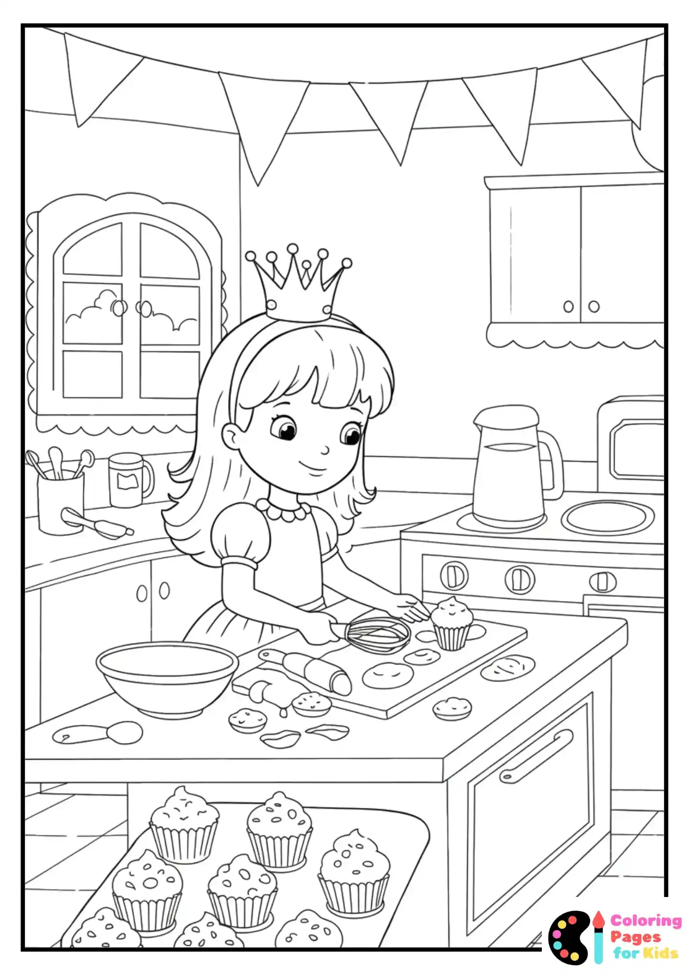 little princess baking coloring page