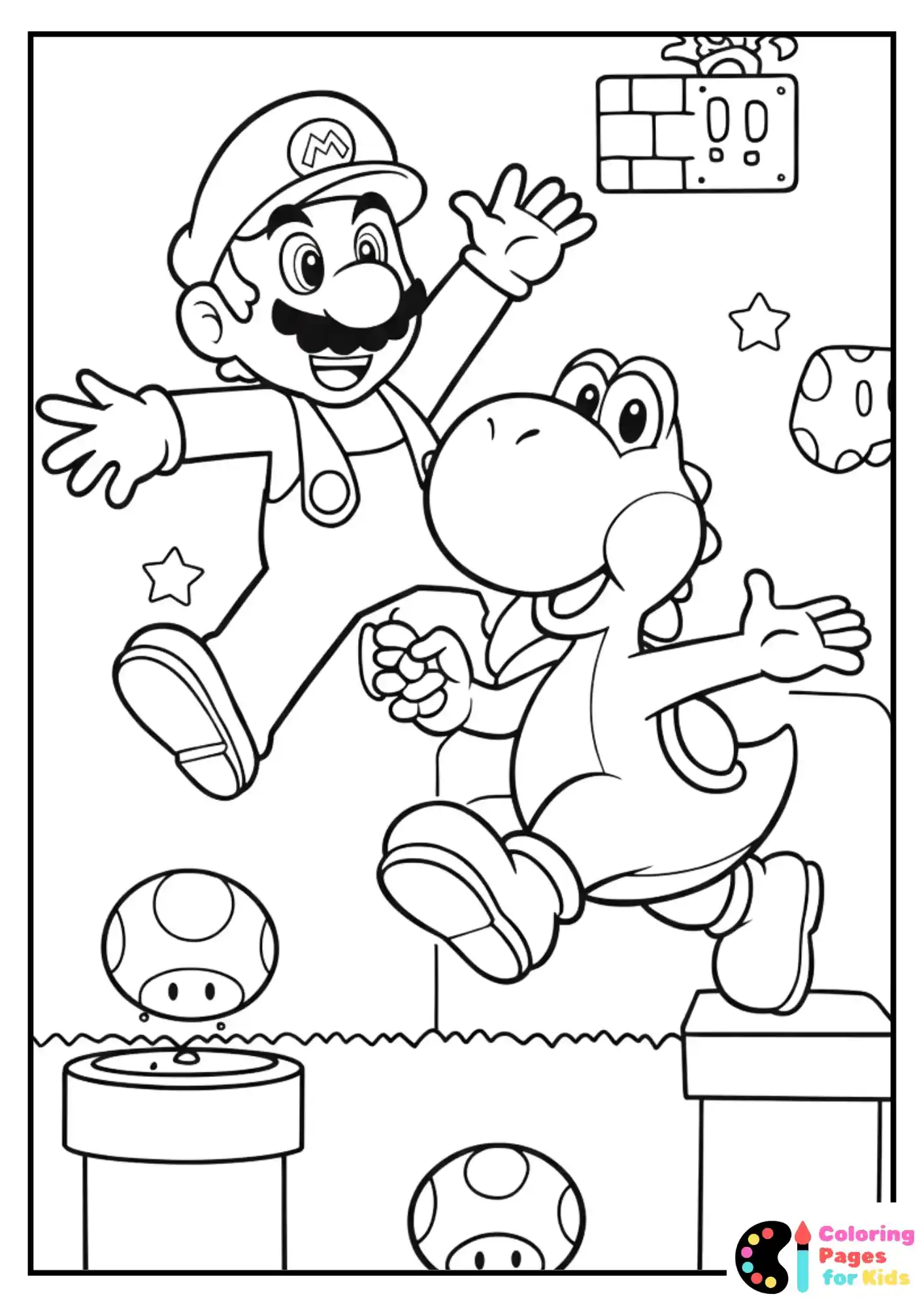 mario with yoshi coloring page