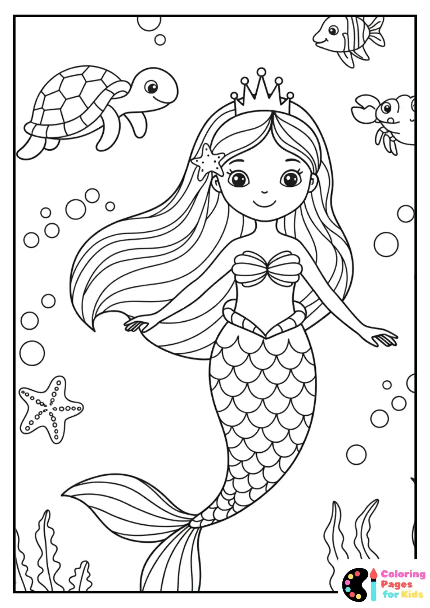 mermaid princess underwater coloring sheet