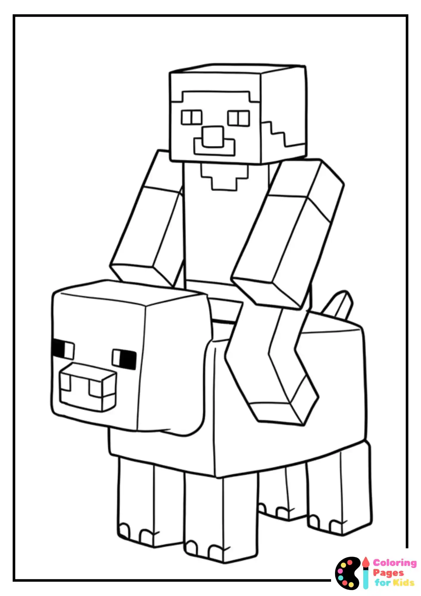 minecraft steve riding pig coloring sheet