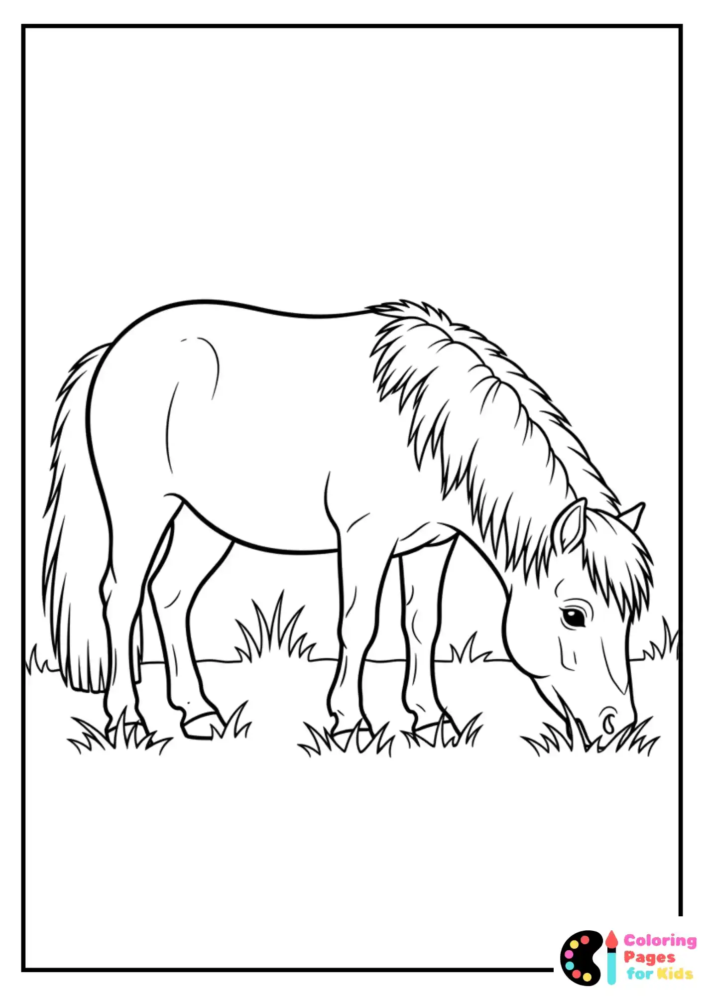 miniature horse eating grass coloring page