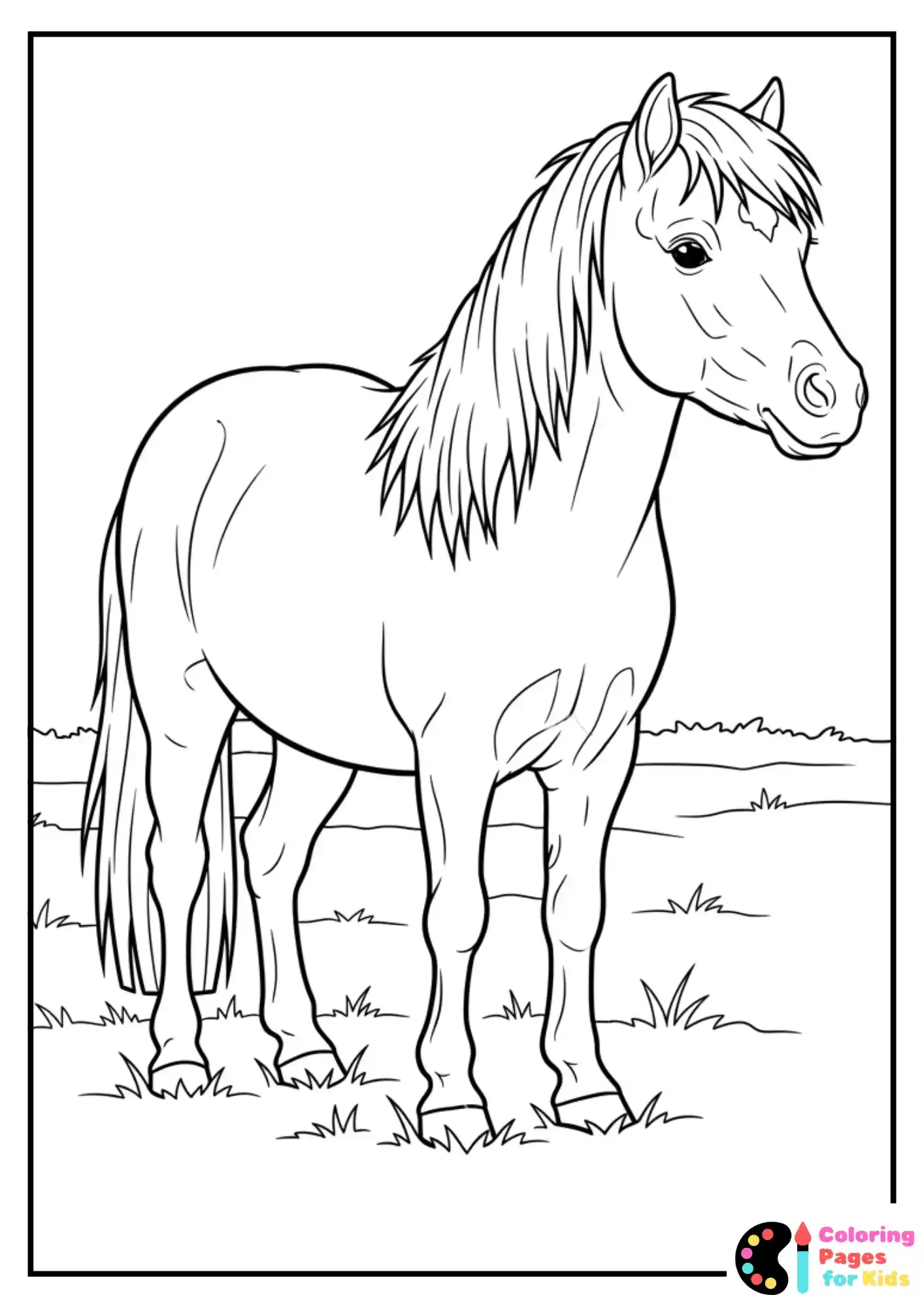 miniature horse in field coloring sheet