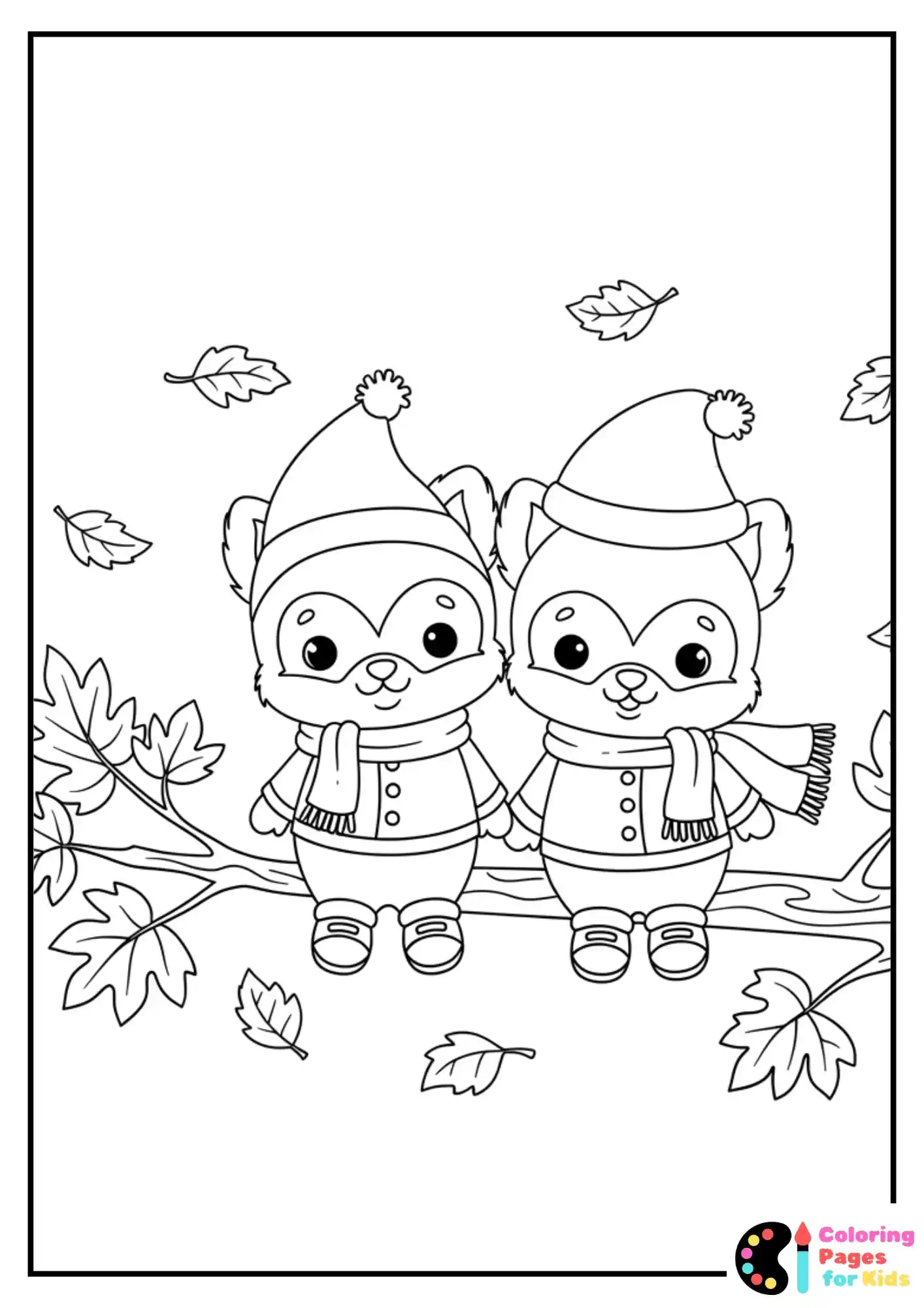 owl and squirrel sharing scarf coloring page