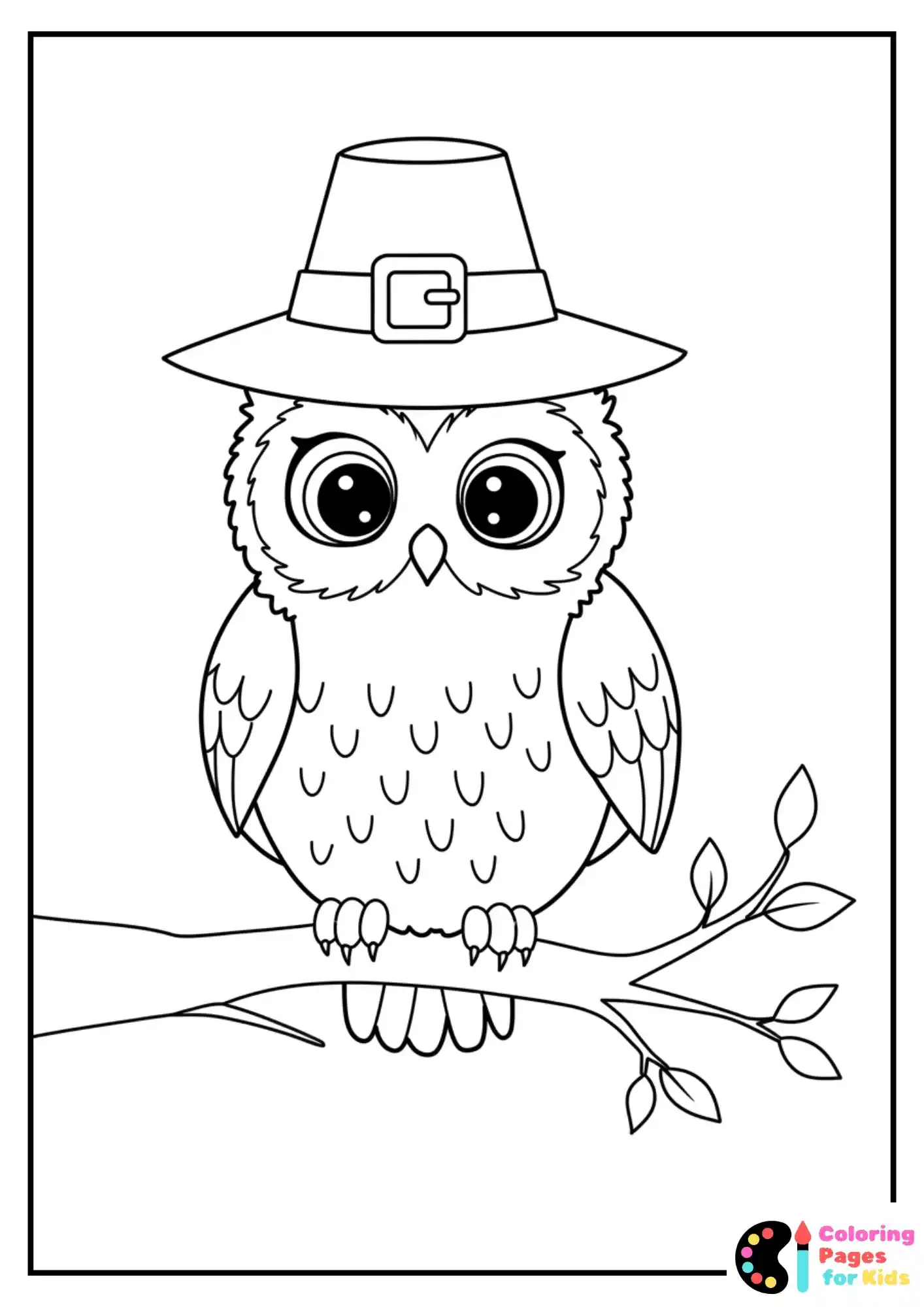 owl with pilgrim hat coloring sheet