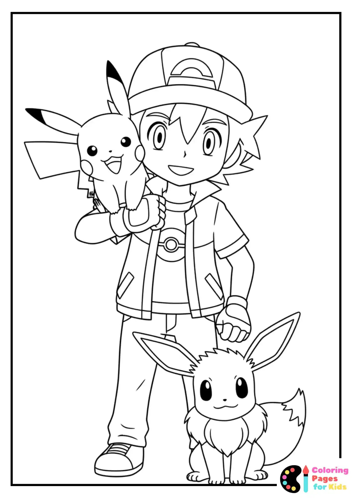 pokemon trainer with pikachu coloring sheet