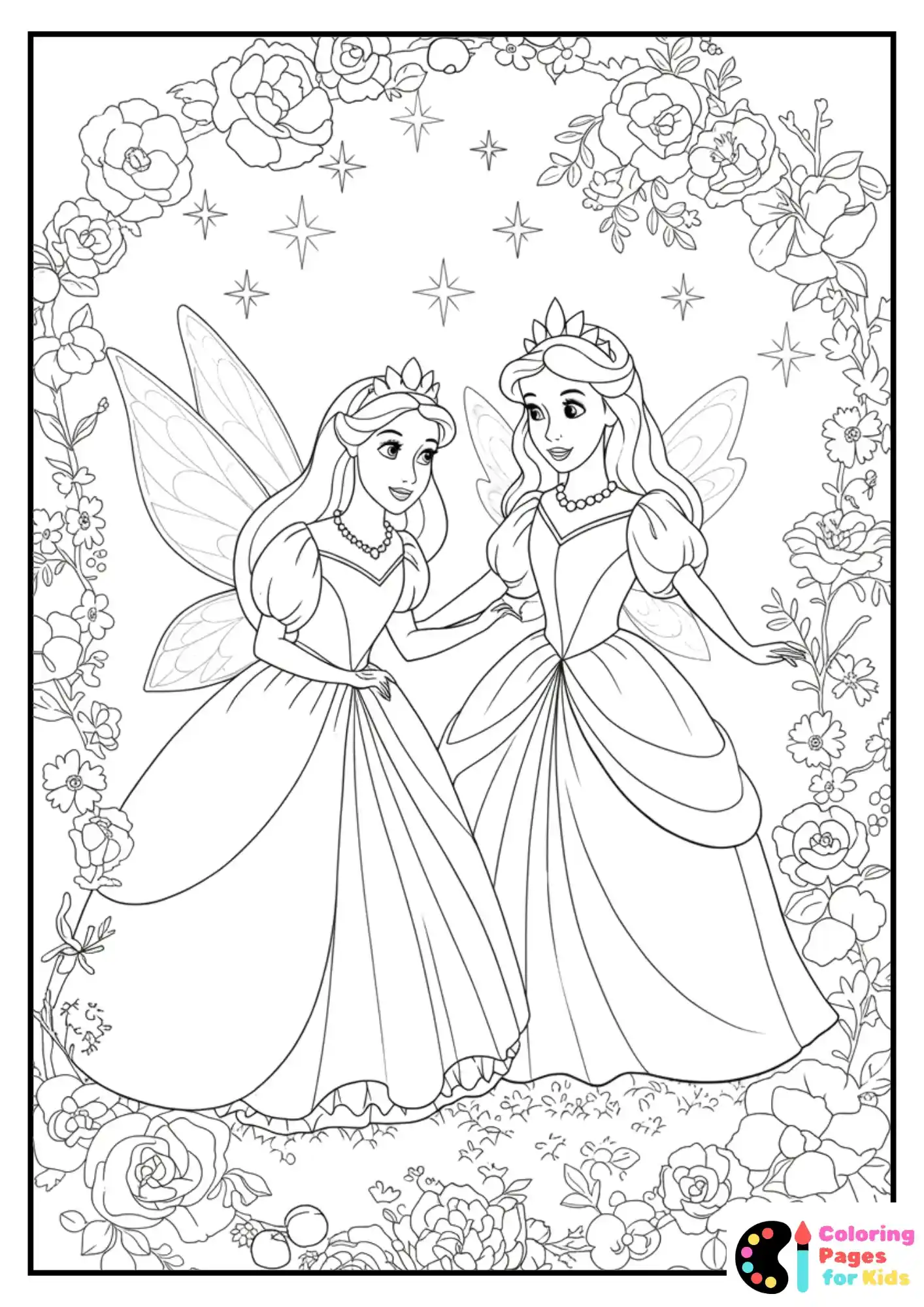 princess and fairy godmother coloring sheet