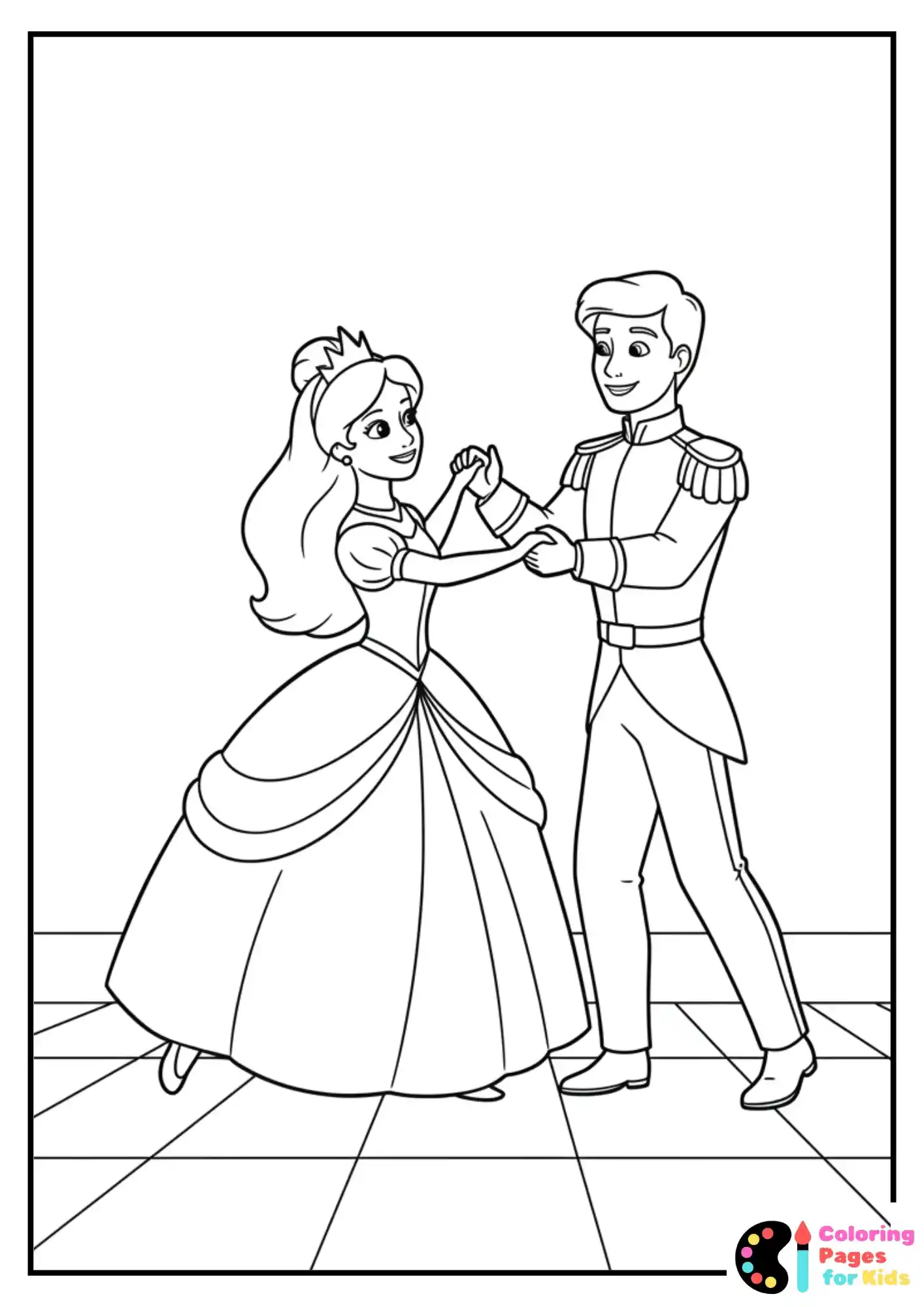 princess dancing with prince coloring page
