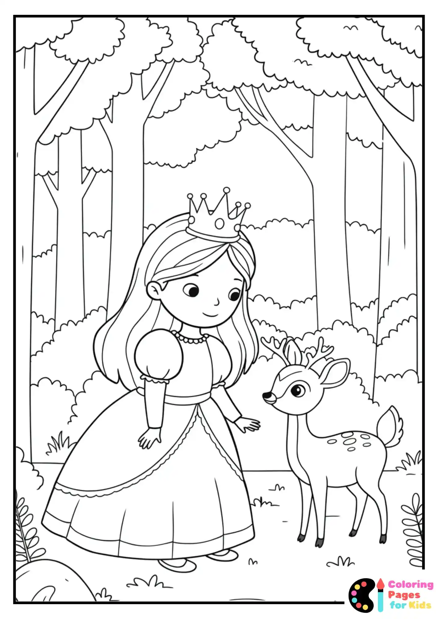 princess helping animals coloring sheet