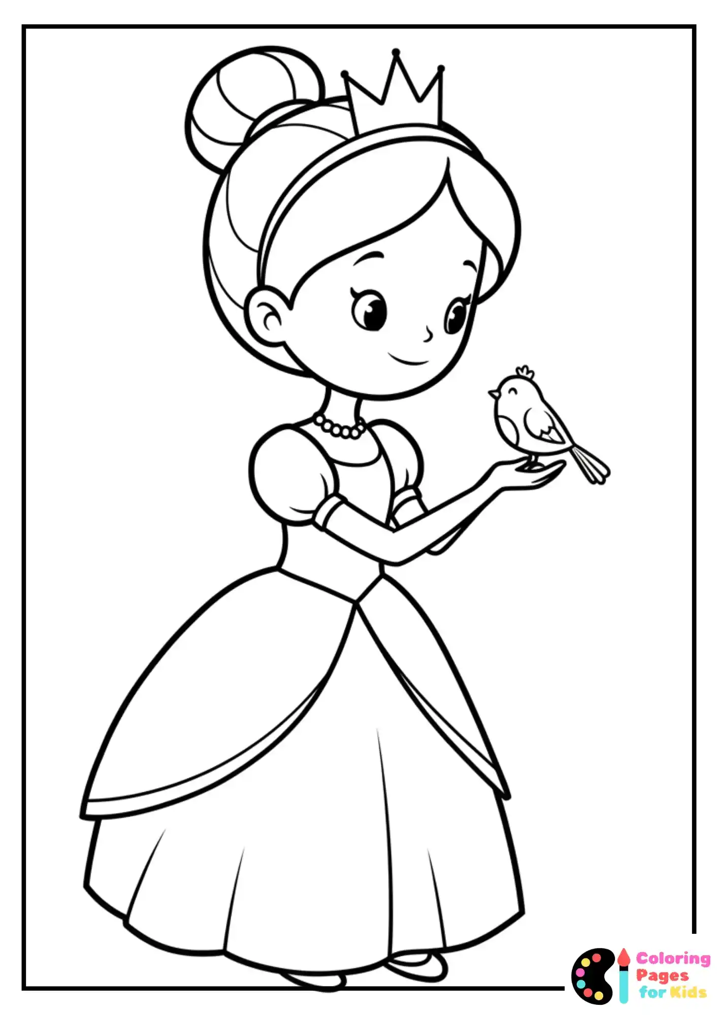 princess holding bird coloring page