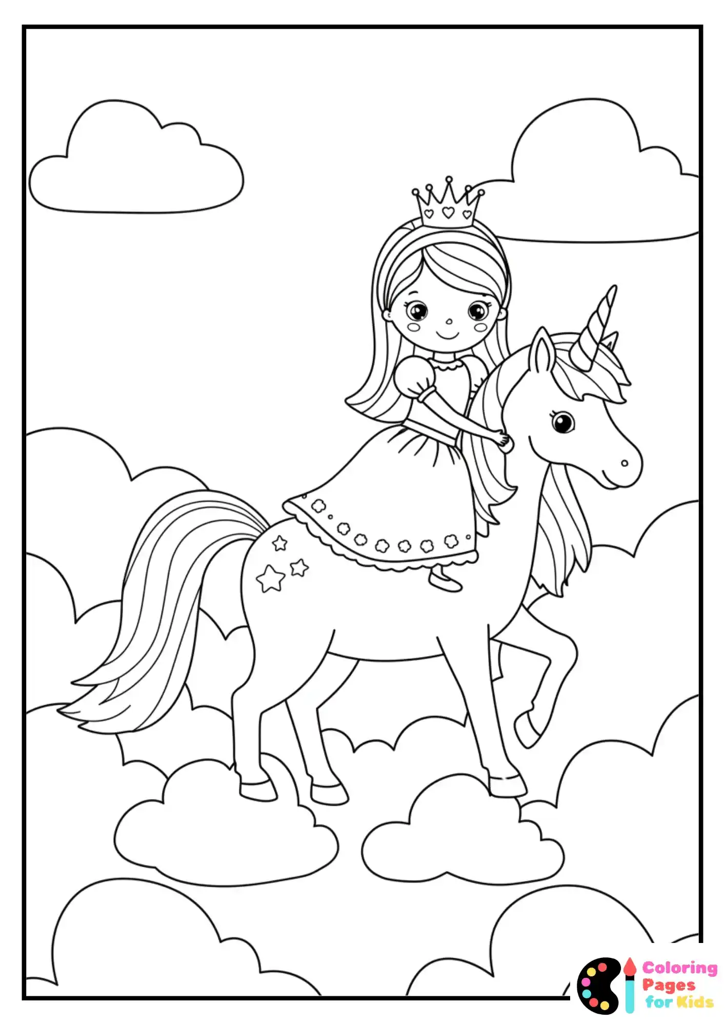 princess riding unicorn coloring sheet