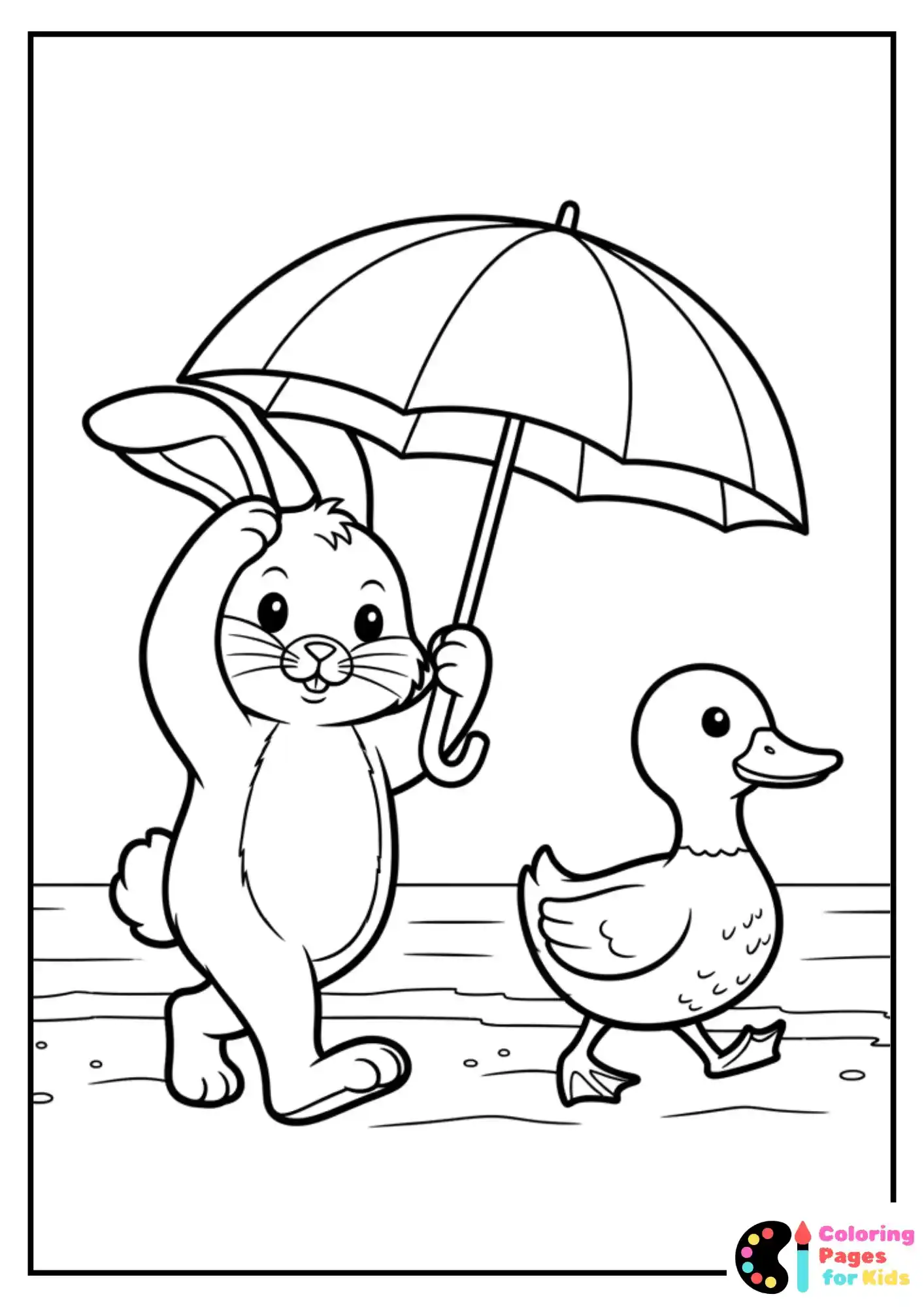 rabbit and duck on beach coloring page