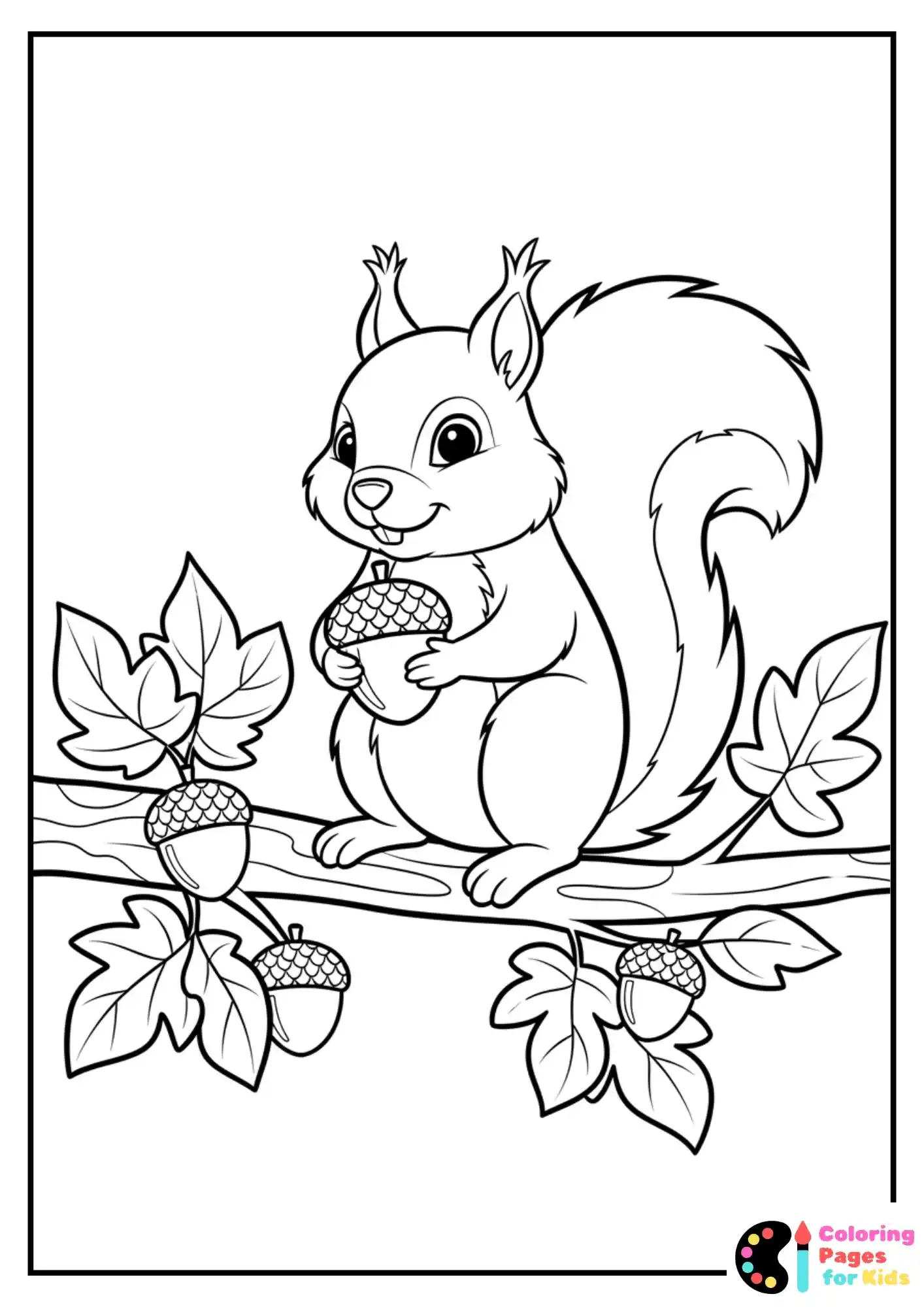 squirrel gathering acorns coloring sheet