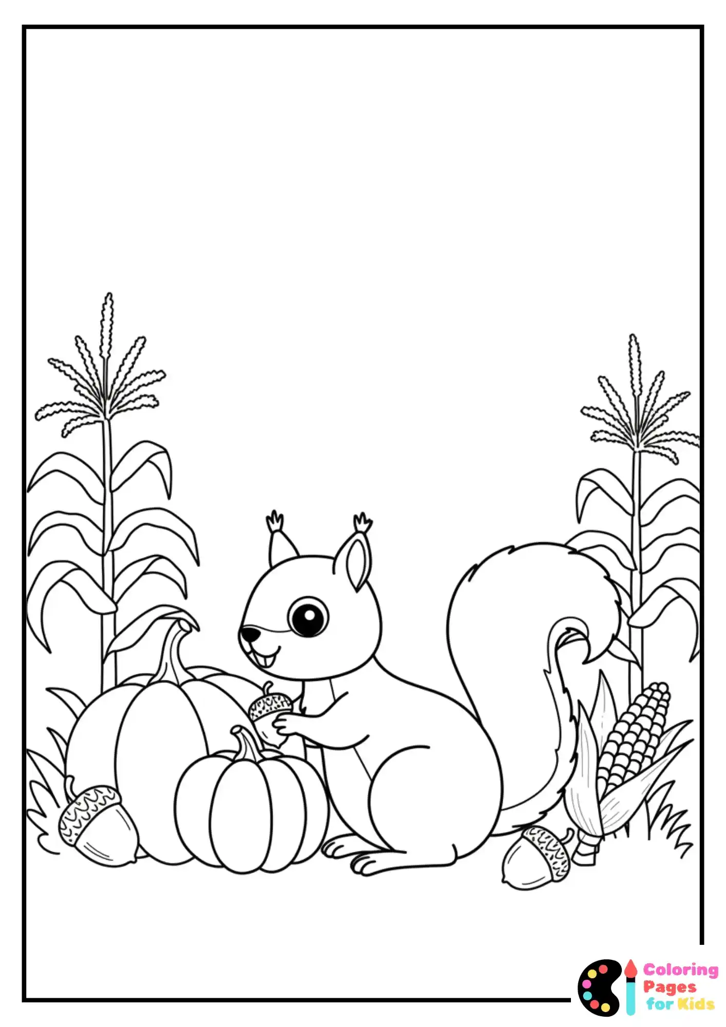 squirrel with acorns coloring sheet