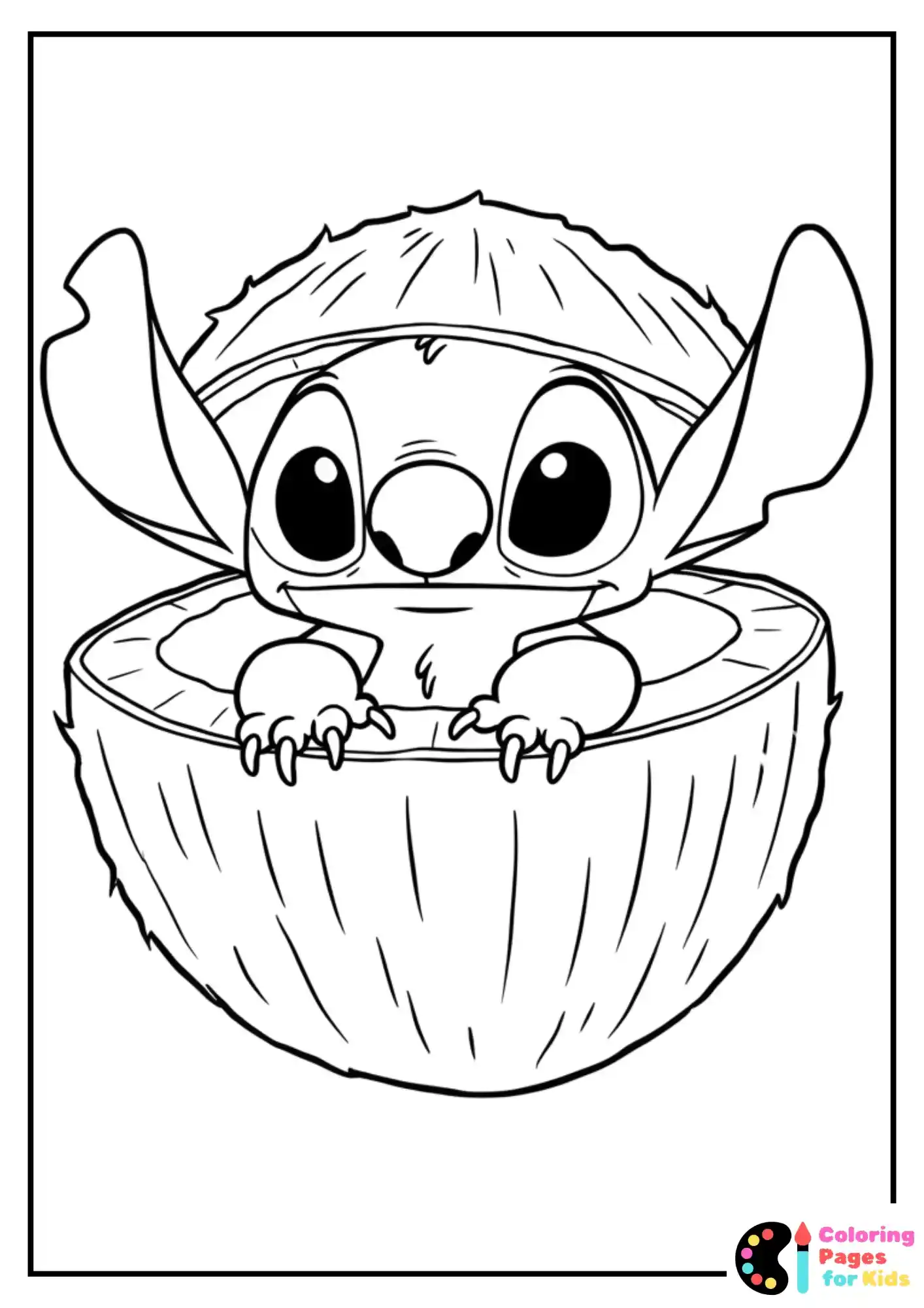 stitch hiding in coconut coloring sheet