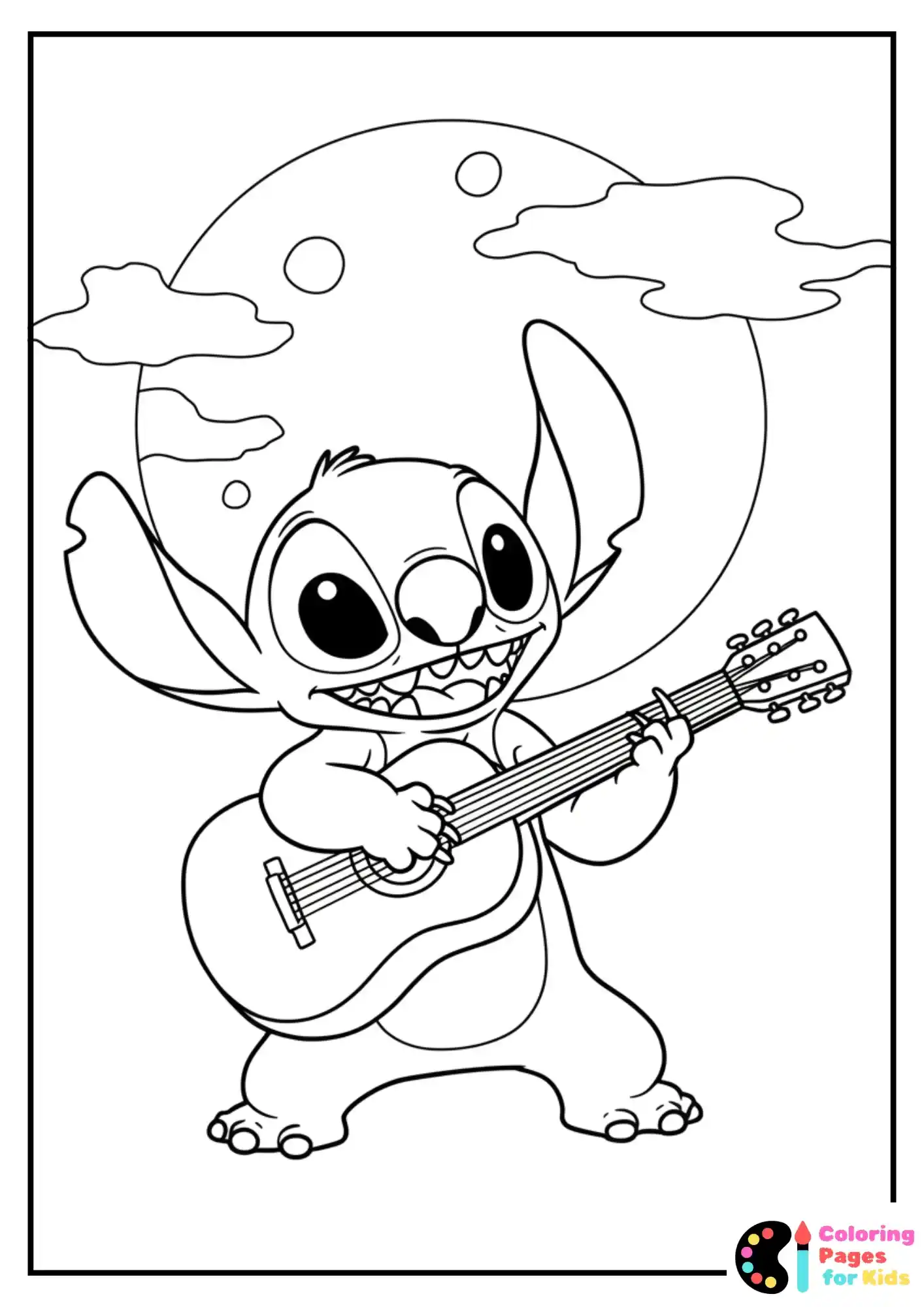 stitch playing guitar coloring page