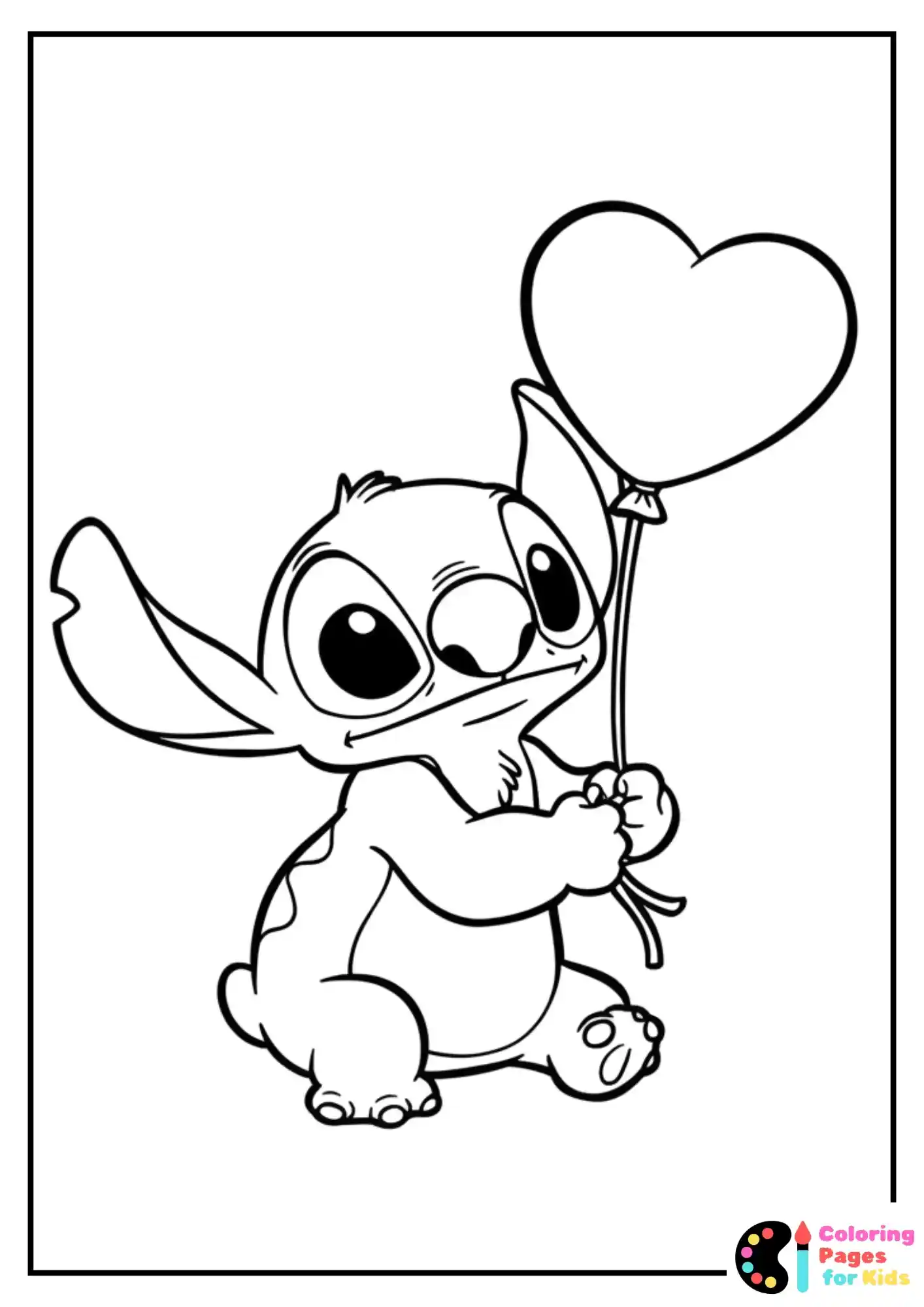 stitch with heart balloon coloring sheet