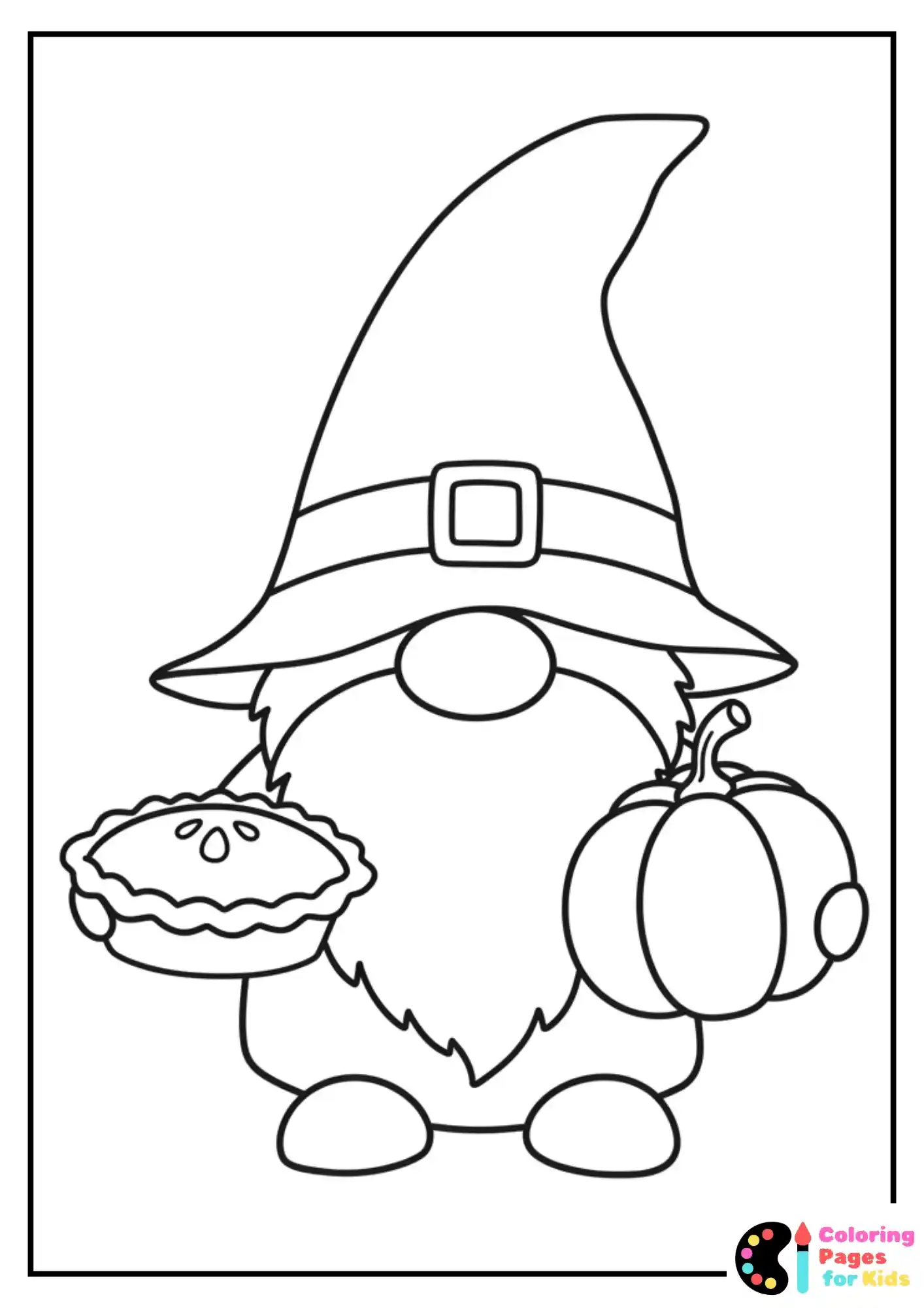 thanksgiving gnome with pie coloring page