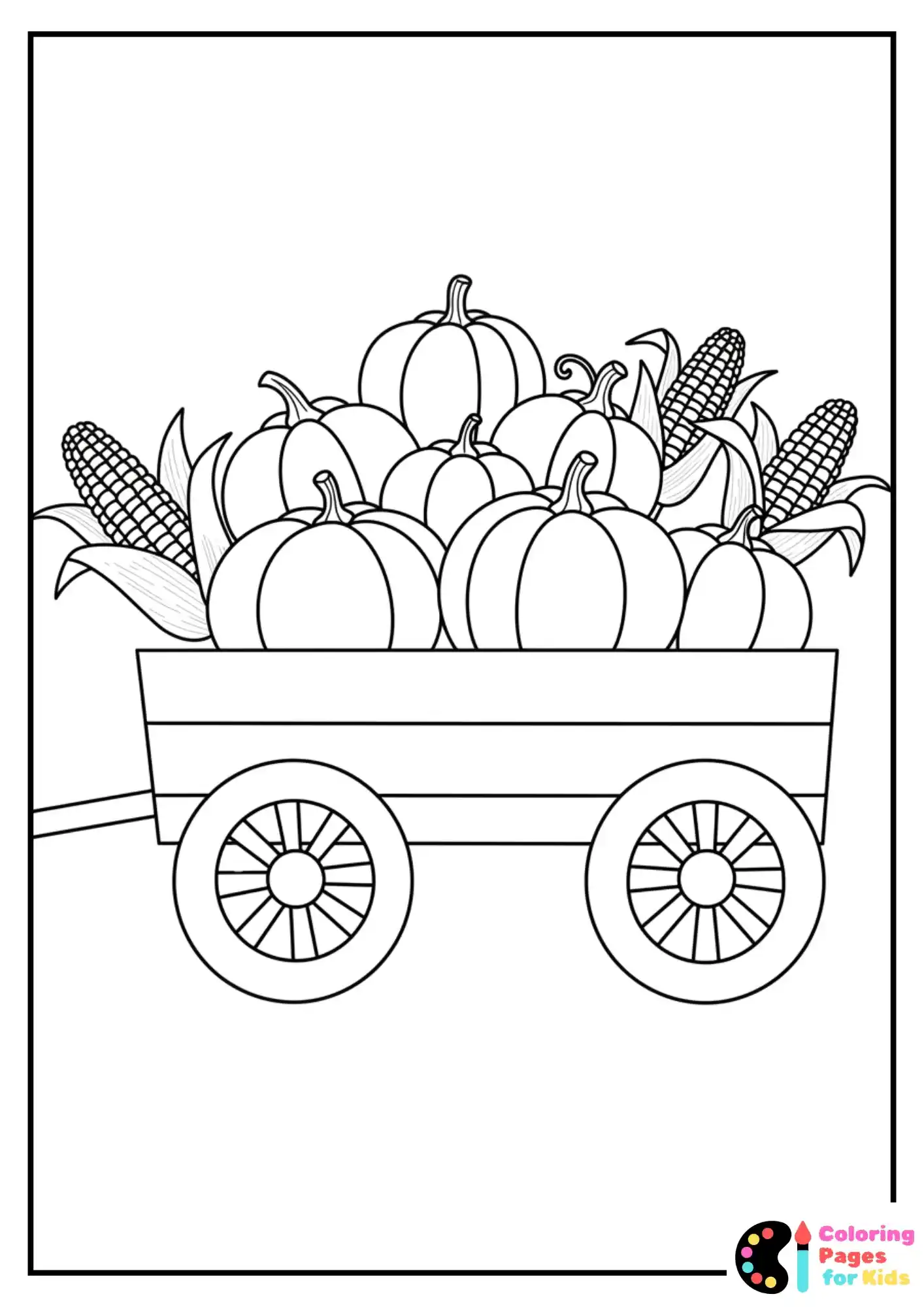 thanksgiving wagon with pumpkins coloring sheet