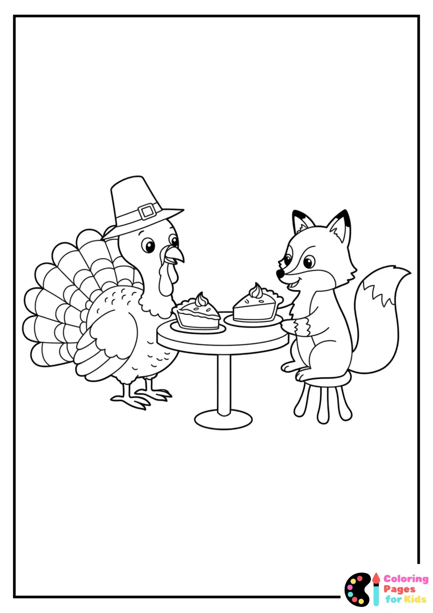turkey and fox sharing pie coloring page