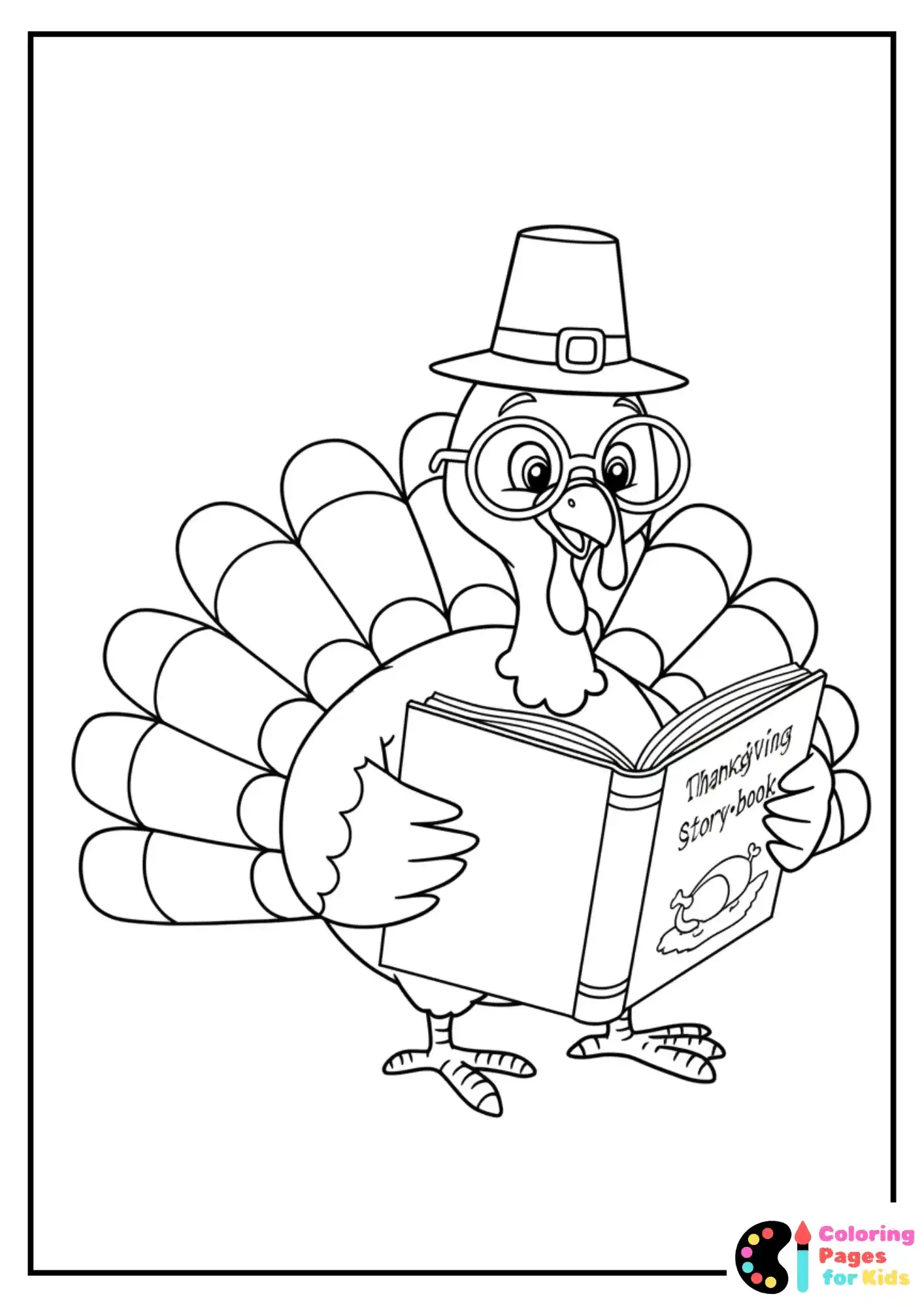turkey reading book coloring page